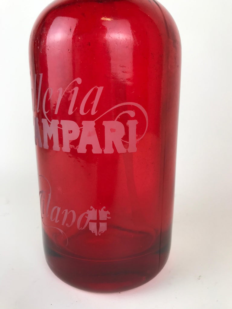 1950s Rare Vintage Red Glass Italian Soda Syphon Seltzer Galleria Campari Milano For Sale 4