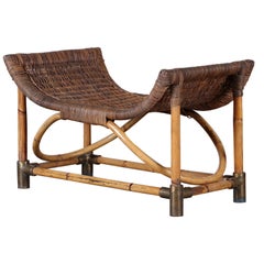 1950s Rattan and Bentwood Bench