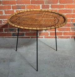 1950s Rattan and Iron Catch-All Side Table w/ Removable Tray