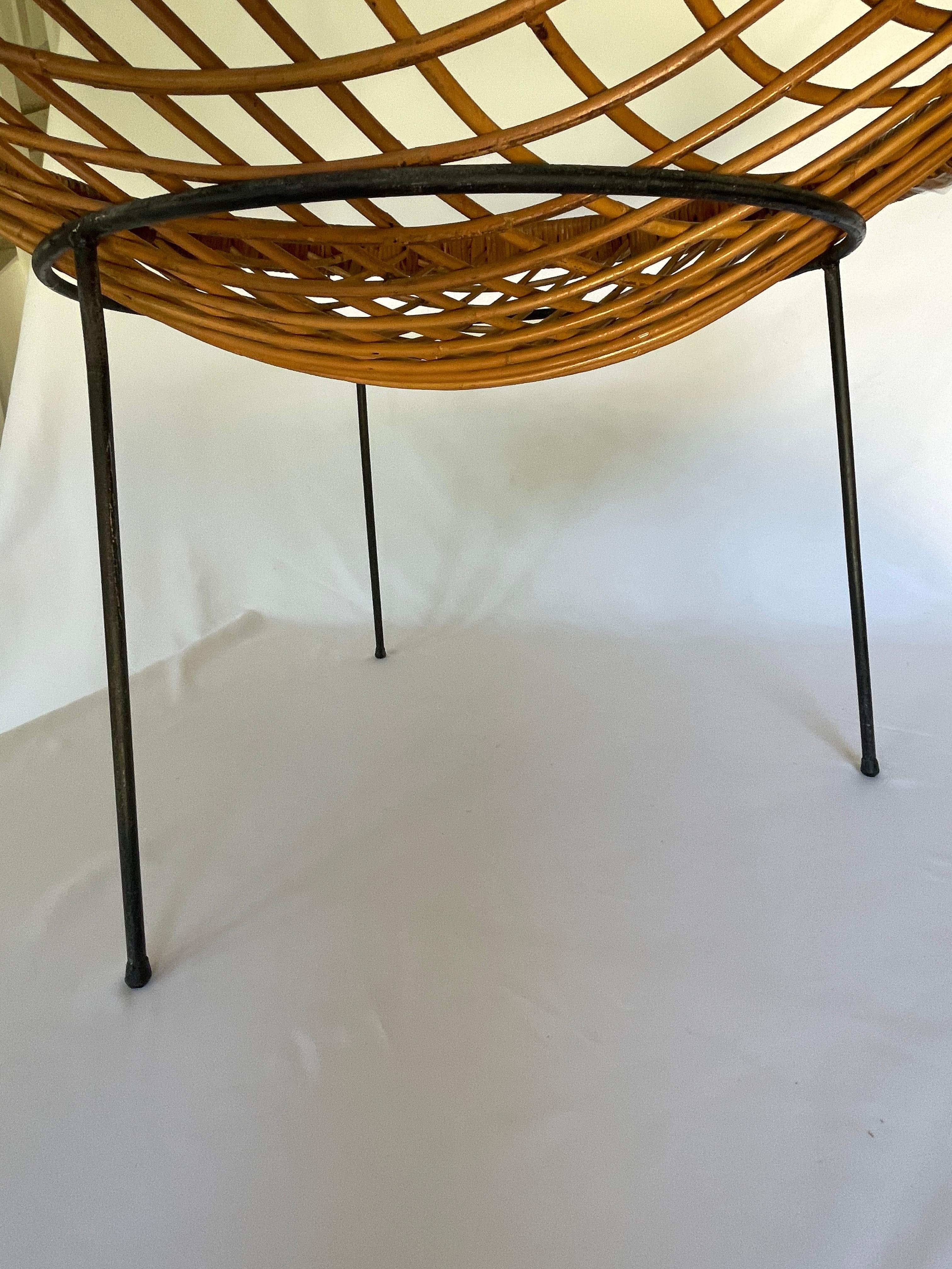 20th Century 1950's  Circular Rattan and Iron Catch All Coffee Table For Sale