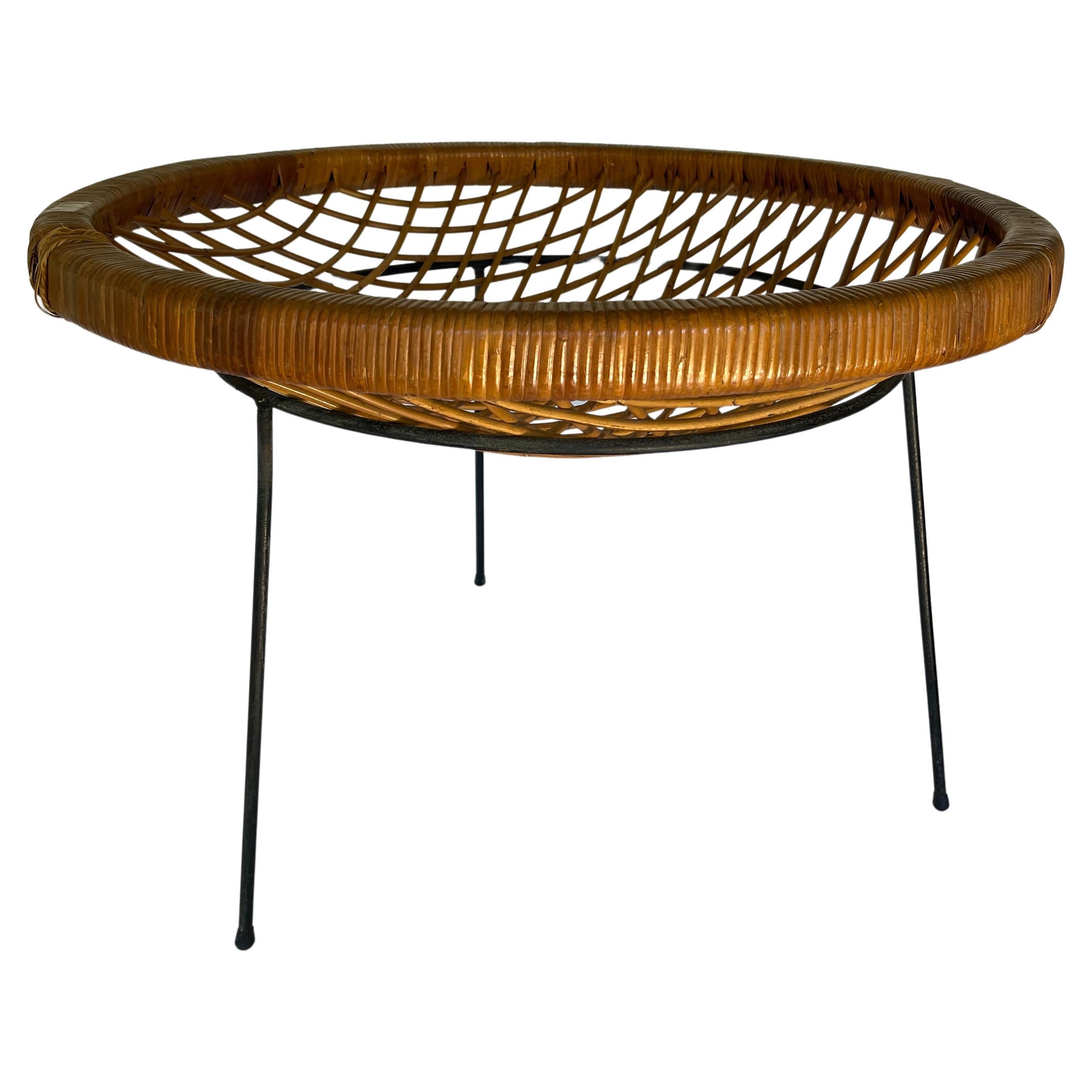 1950's  Circular Rattan and Iron Catch All Coffee Table For Sale