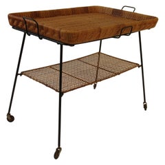 1950s Rattan And Iron Serving Cart