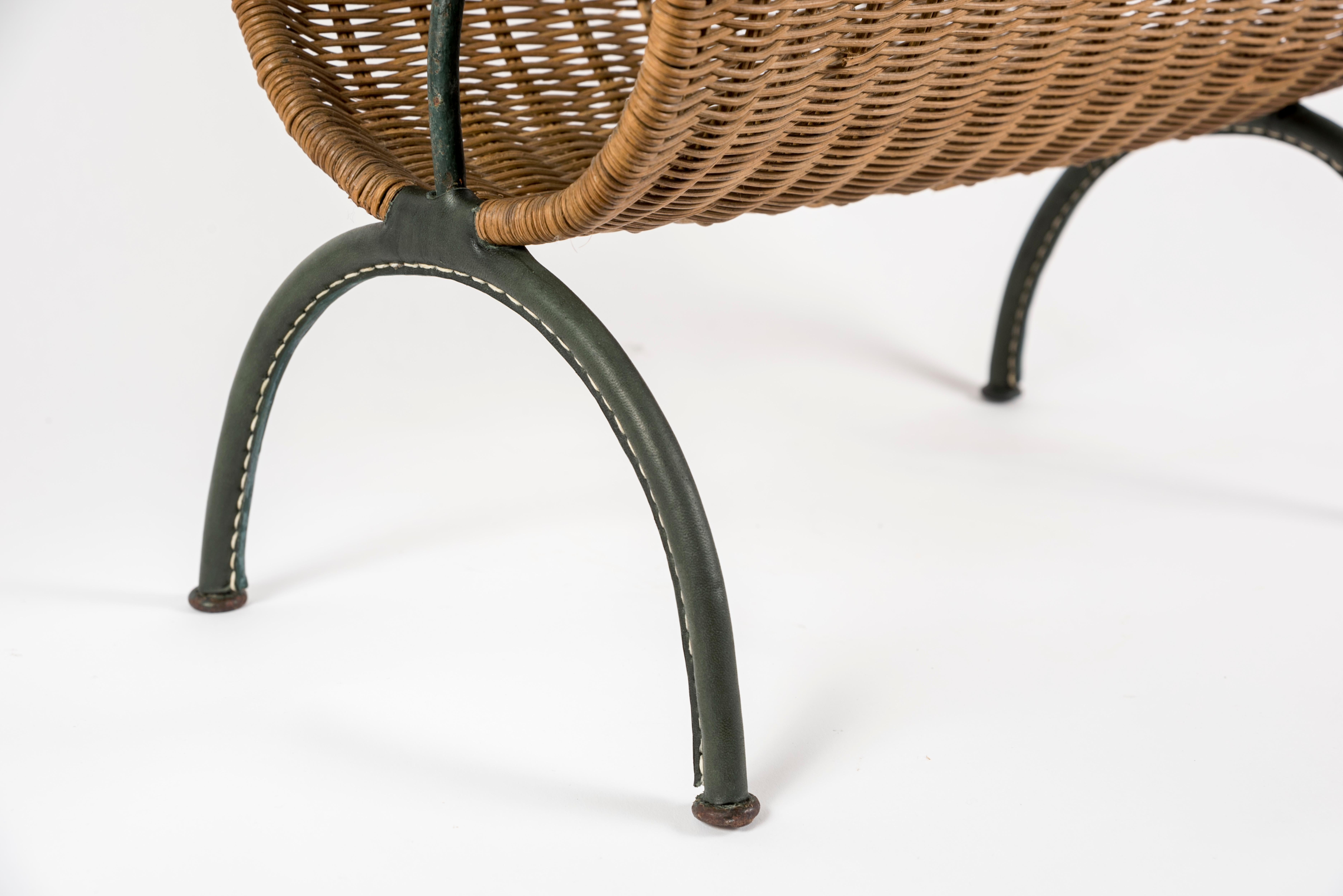 1950s rattan and stitched leather magazine rack by Jacques Adnet
France
Rare in green.
