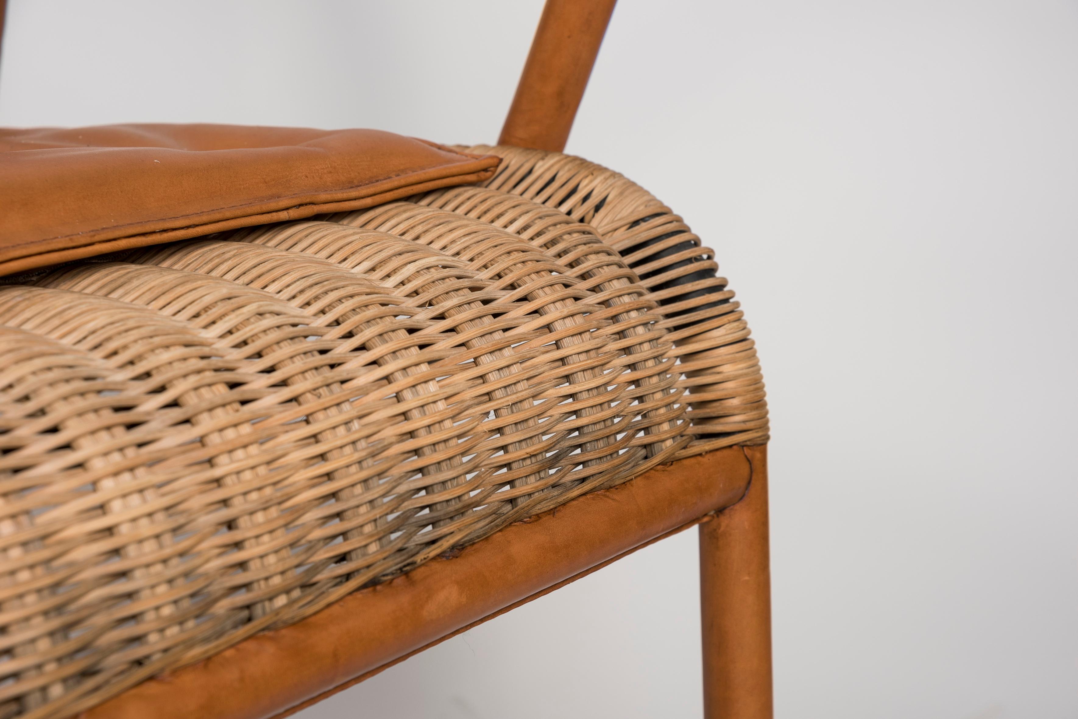 1950's Rattan and Stitched Leather Sofa by Jacques Adnet For Sale 3