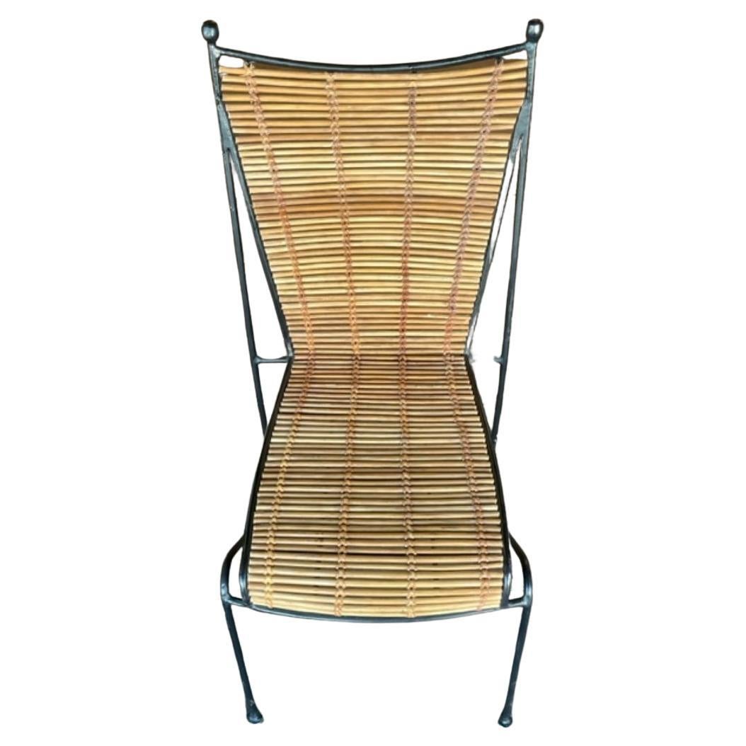 French 1950's Rattan Bamboo and Blackened Steel Side Chairs (Pair)
