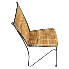 Paire de chaises d'appoint en bambou rotin et acier noirci des années 50