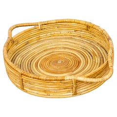 Retro 1950s Rattan basket serving tray from Finland, Nordic modern