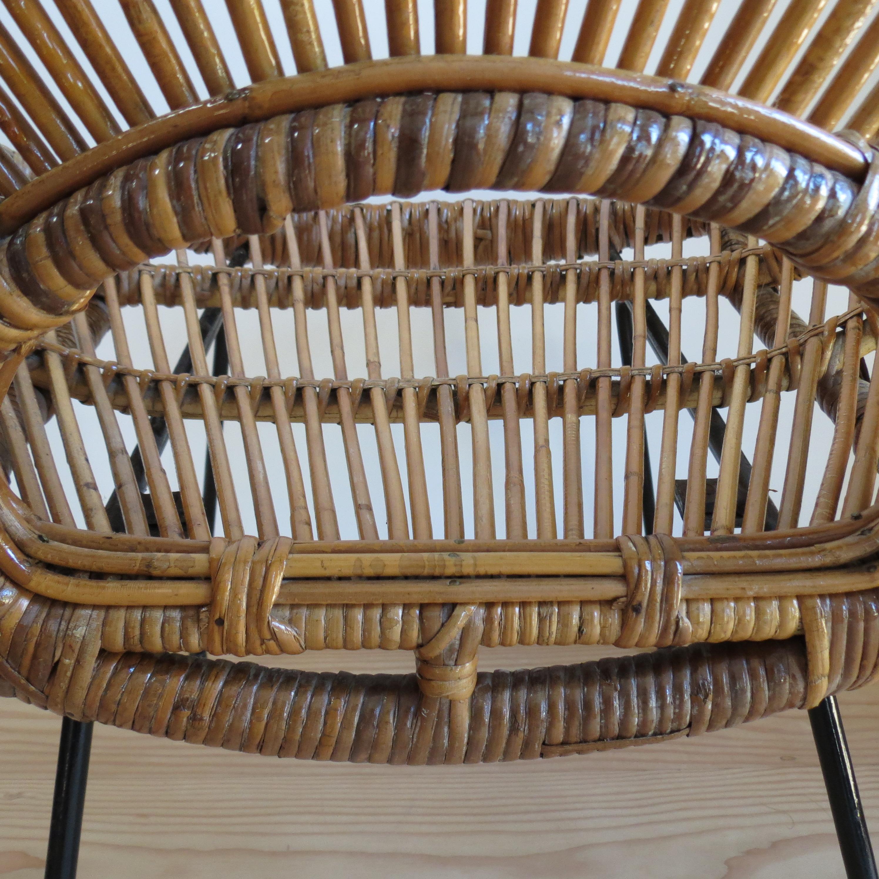 1950s Rattan Cane and Metal Chair Franco Albini 2 available B For Sale 5