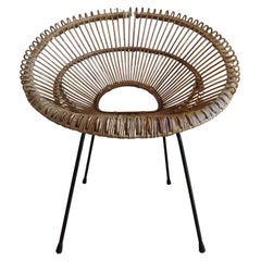 Sedia in canna e metallo in rattan degli anni '50 Franco Albini 2 disponibili B. A. B.