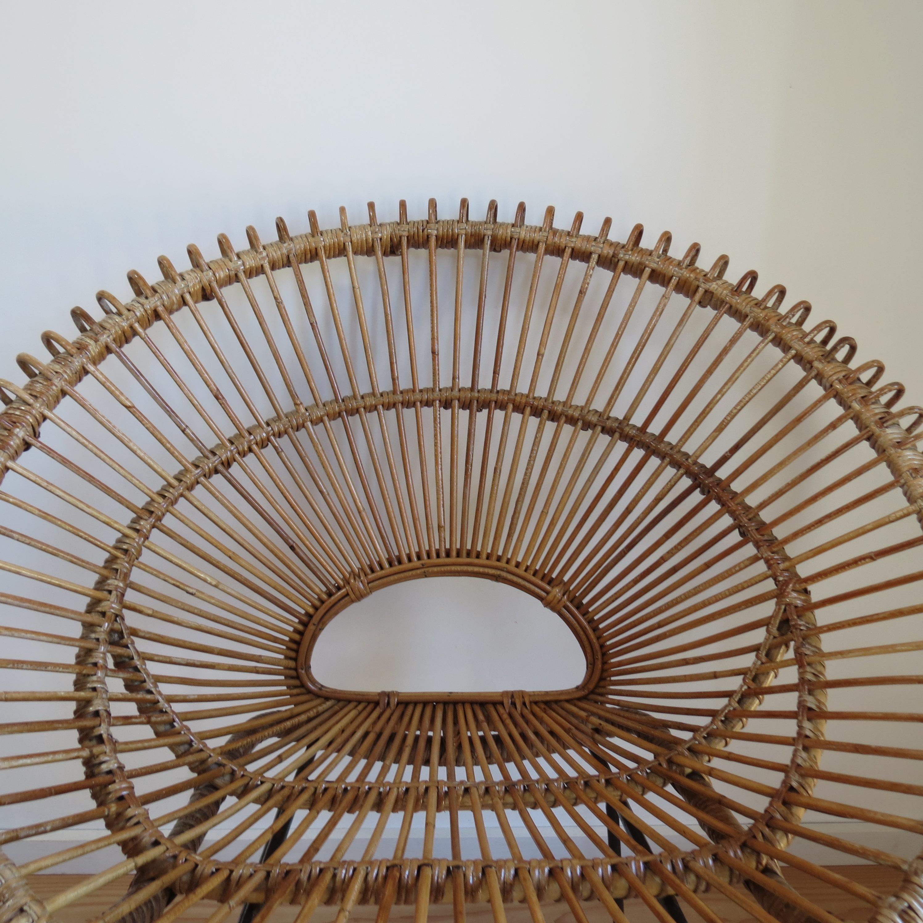 Machine-Made 1950s Rattan Cane and Metal Chair Franco Albini 2 available B