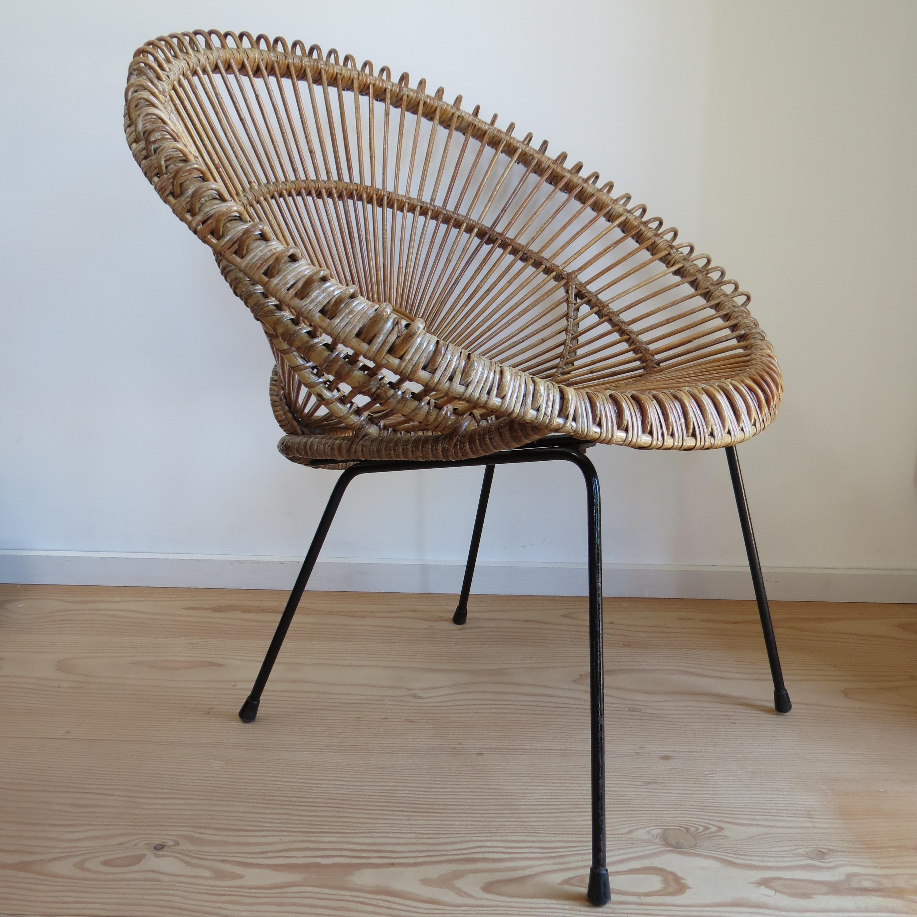 1950s Rattan Cane and Metal Chair Franco Albini 2 available B In Good Condition For Sale In Stow on the Wold, GB