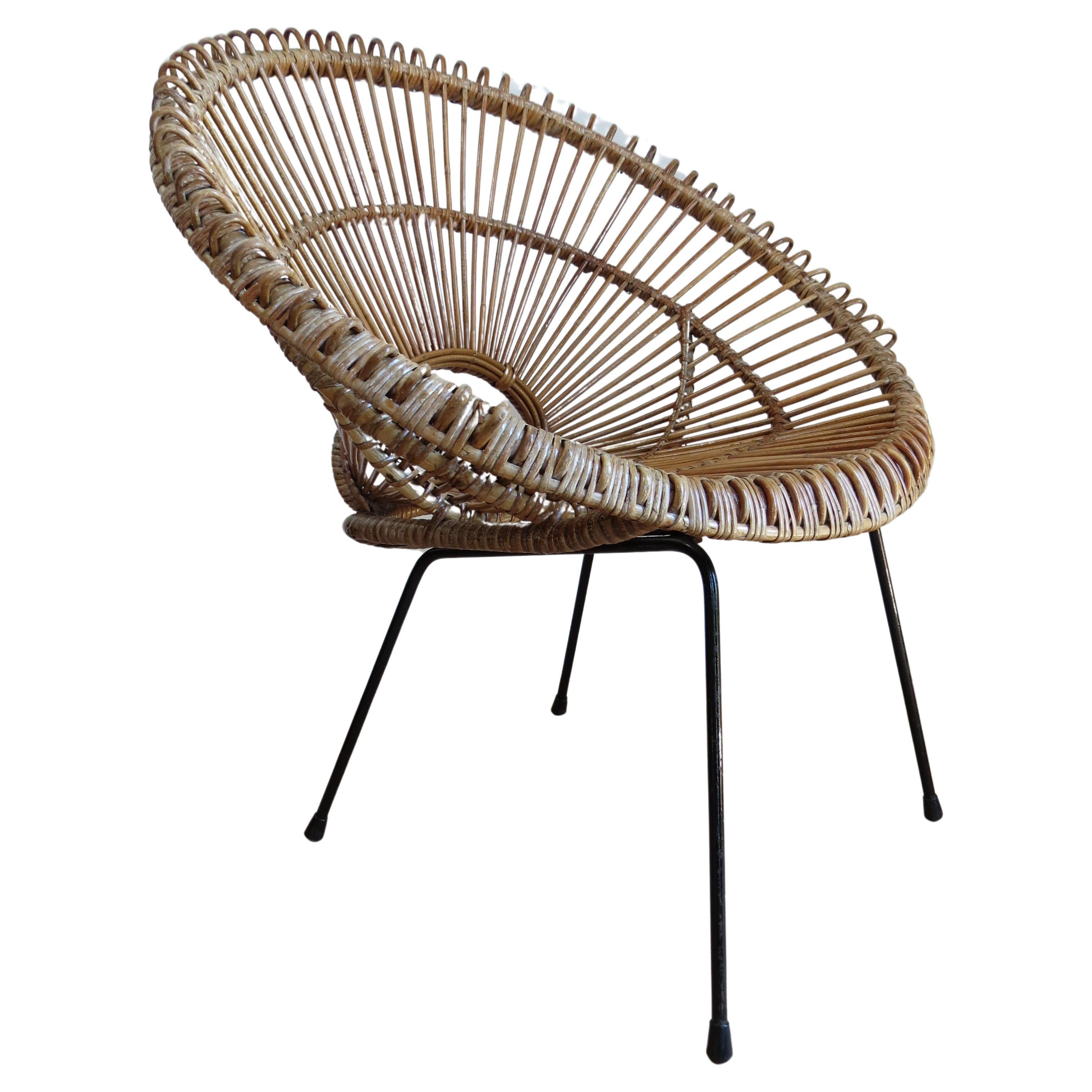 1950s Rattan Cane and Metal Chair Franco Albini 2 available B