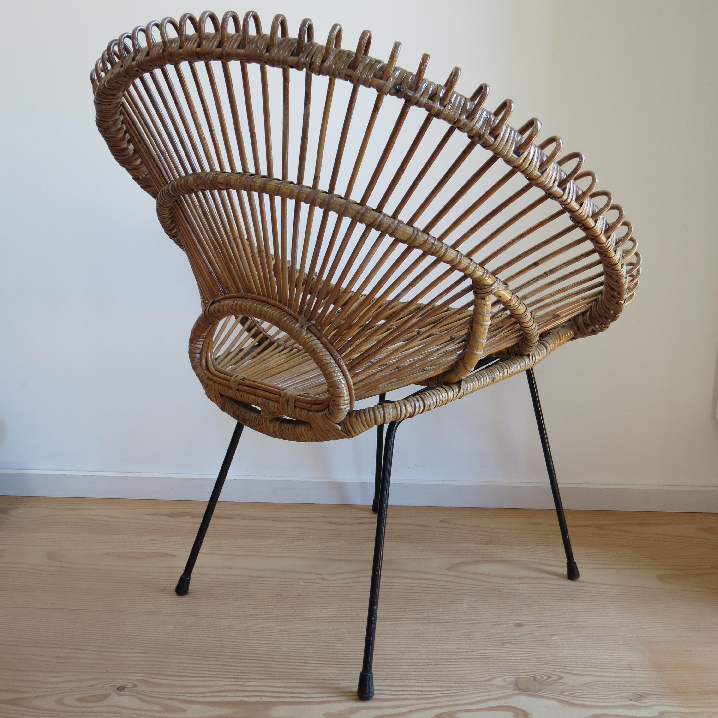 1950s Rattan Cane and  Metal Chair Franco Albini Style A  2 available 4