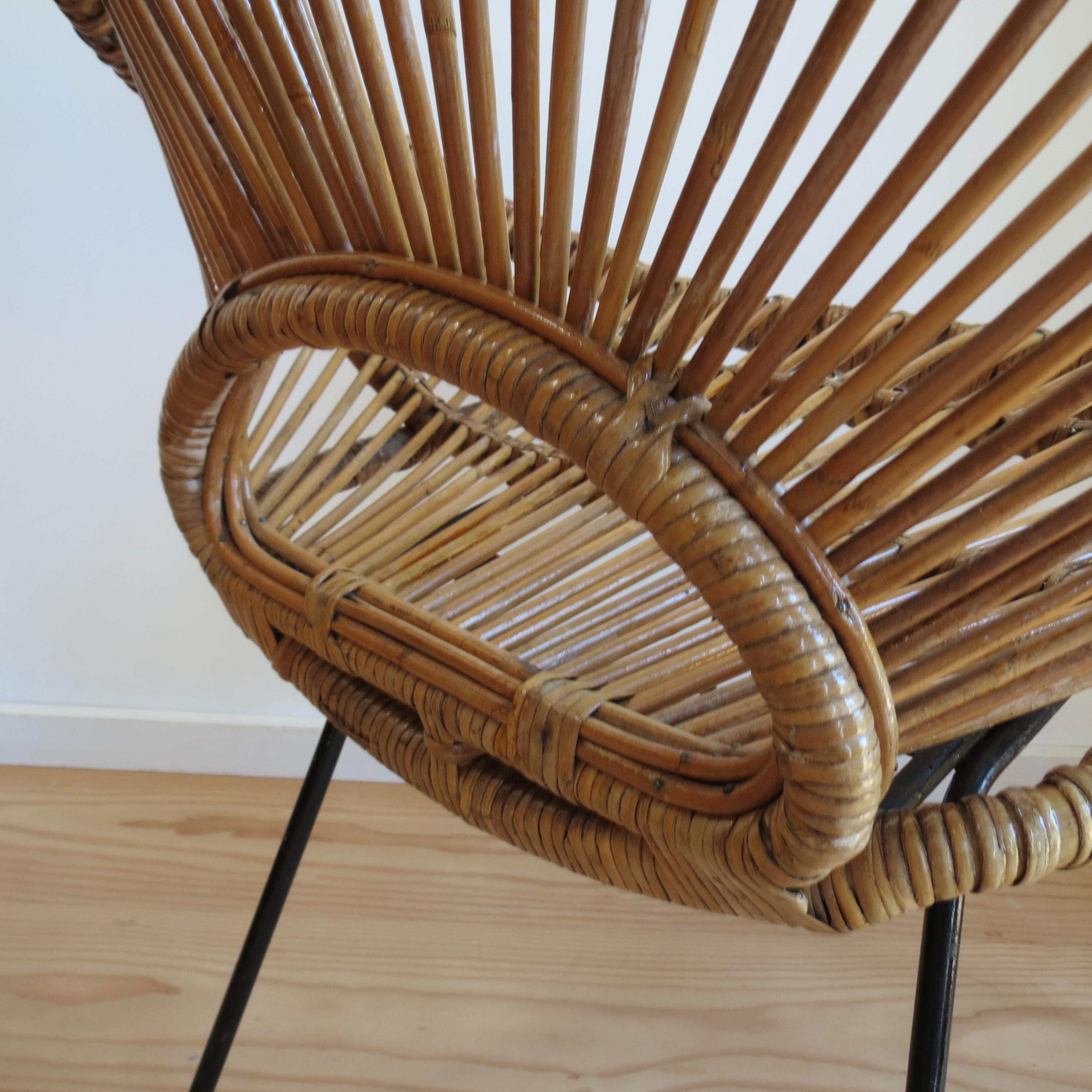 1950s Rattan Cane and  Metal Chair Franco Albini Style A  2 available 5