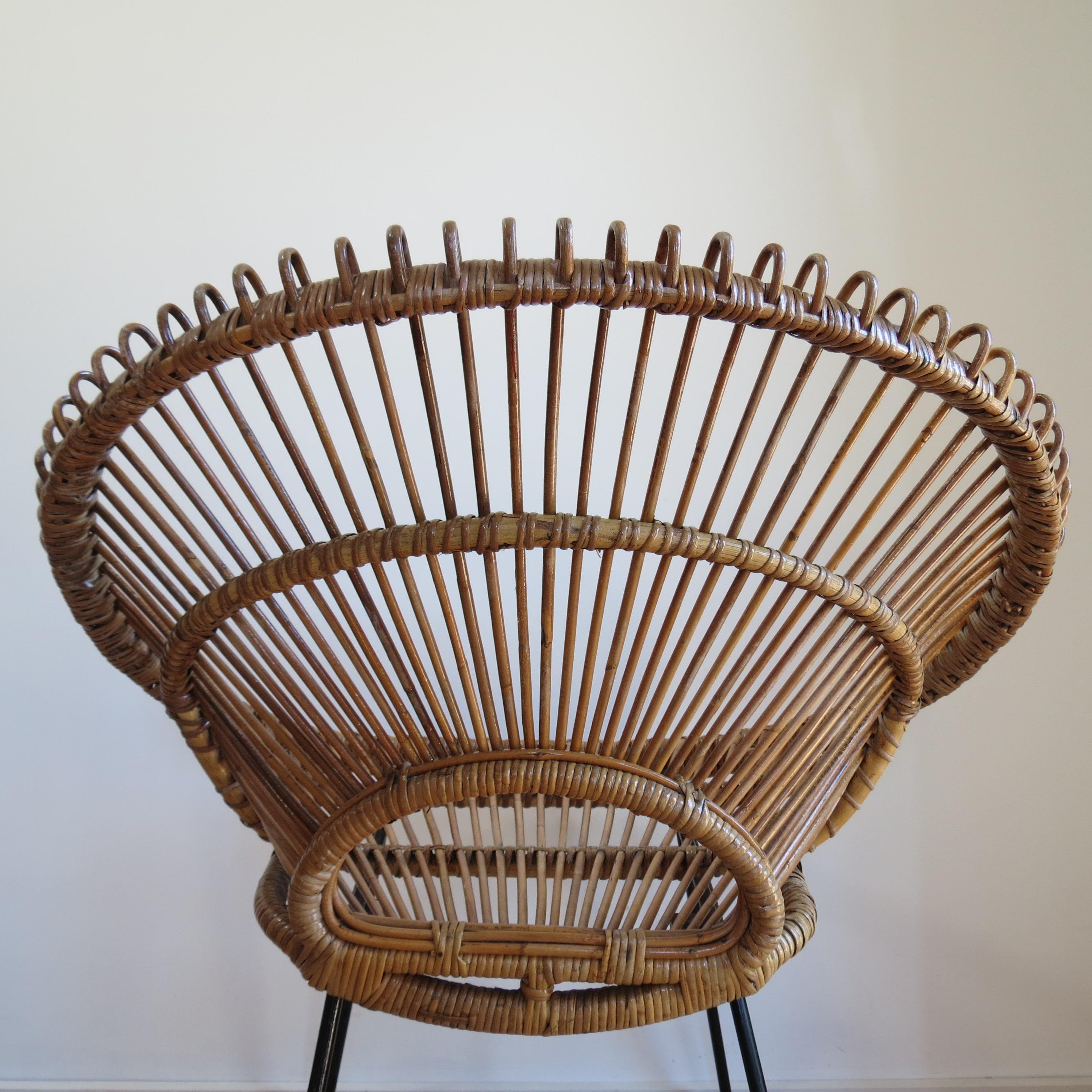 1950s Rattan Cane and  Metal Chair Franco Albini Style A  2 available 6
