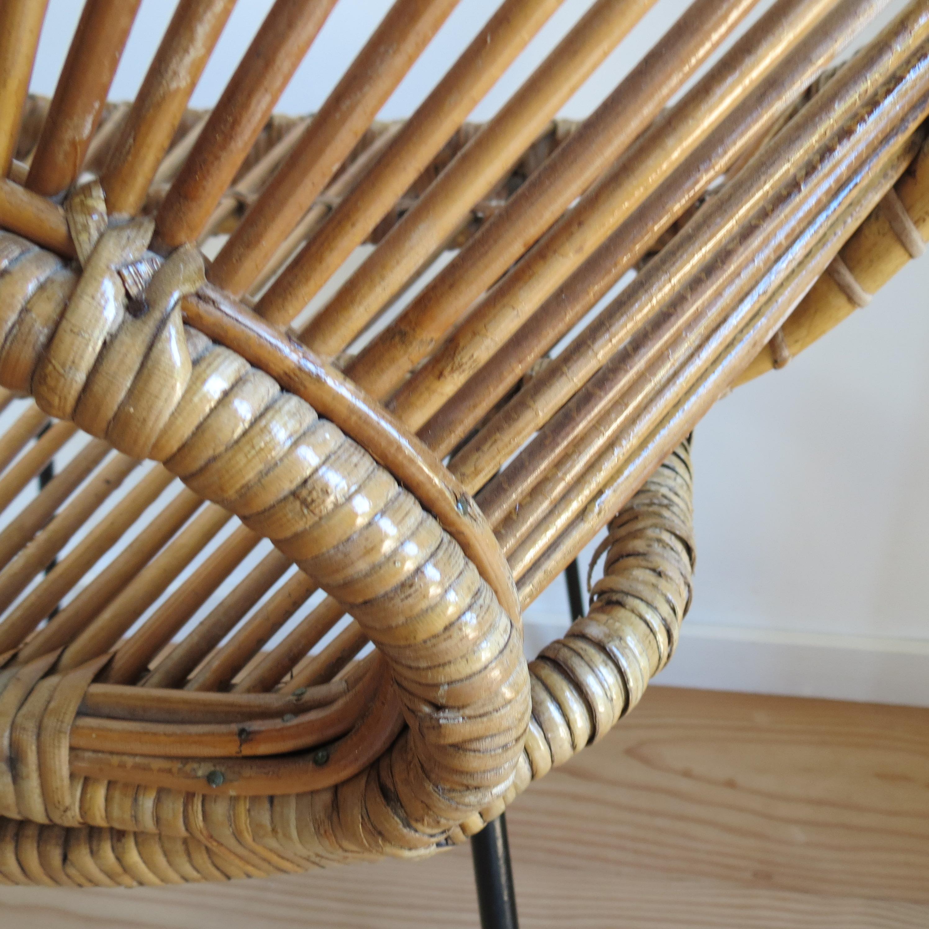 1950s Rattan Cane and  Metal Chair Franco Albini Style A  2 available 8