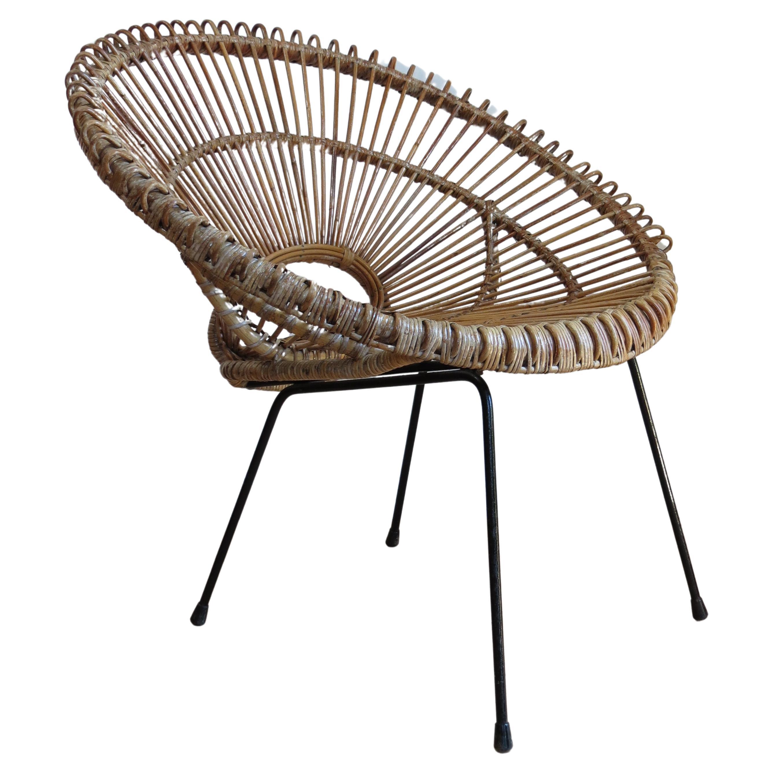 1950s Rattan Cane and  Metal Chair Franco Albini Style A  2 available