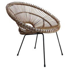 1950s Rattan Cane and  Metal Chair Franco Albini Style A  2 available