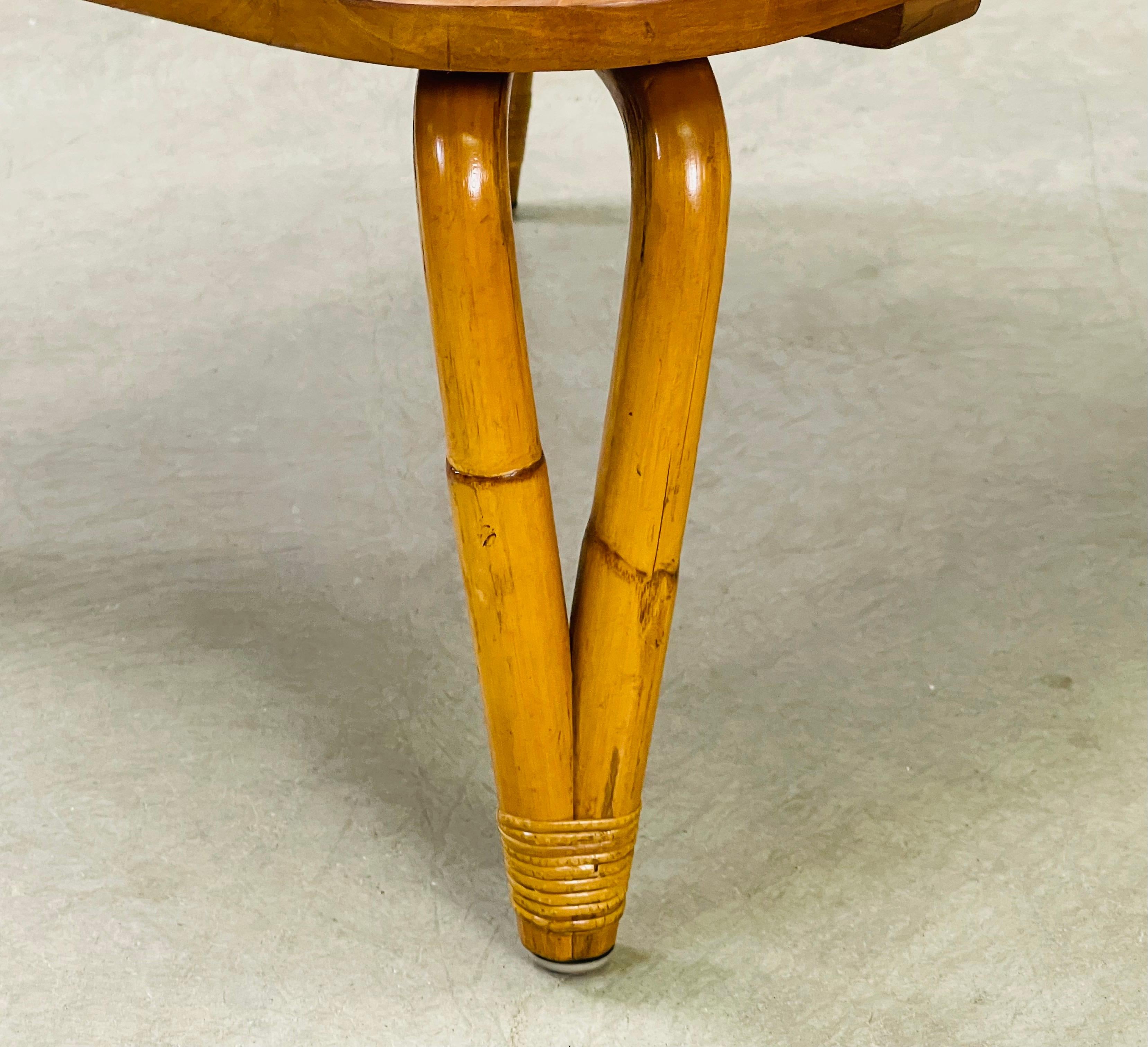 20th Century 1950s Rattan & Mahogany Corner Table For Sale