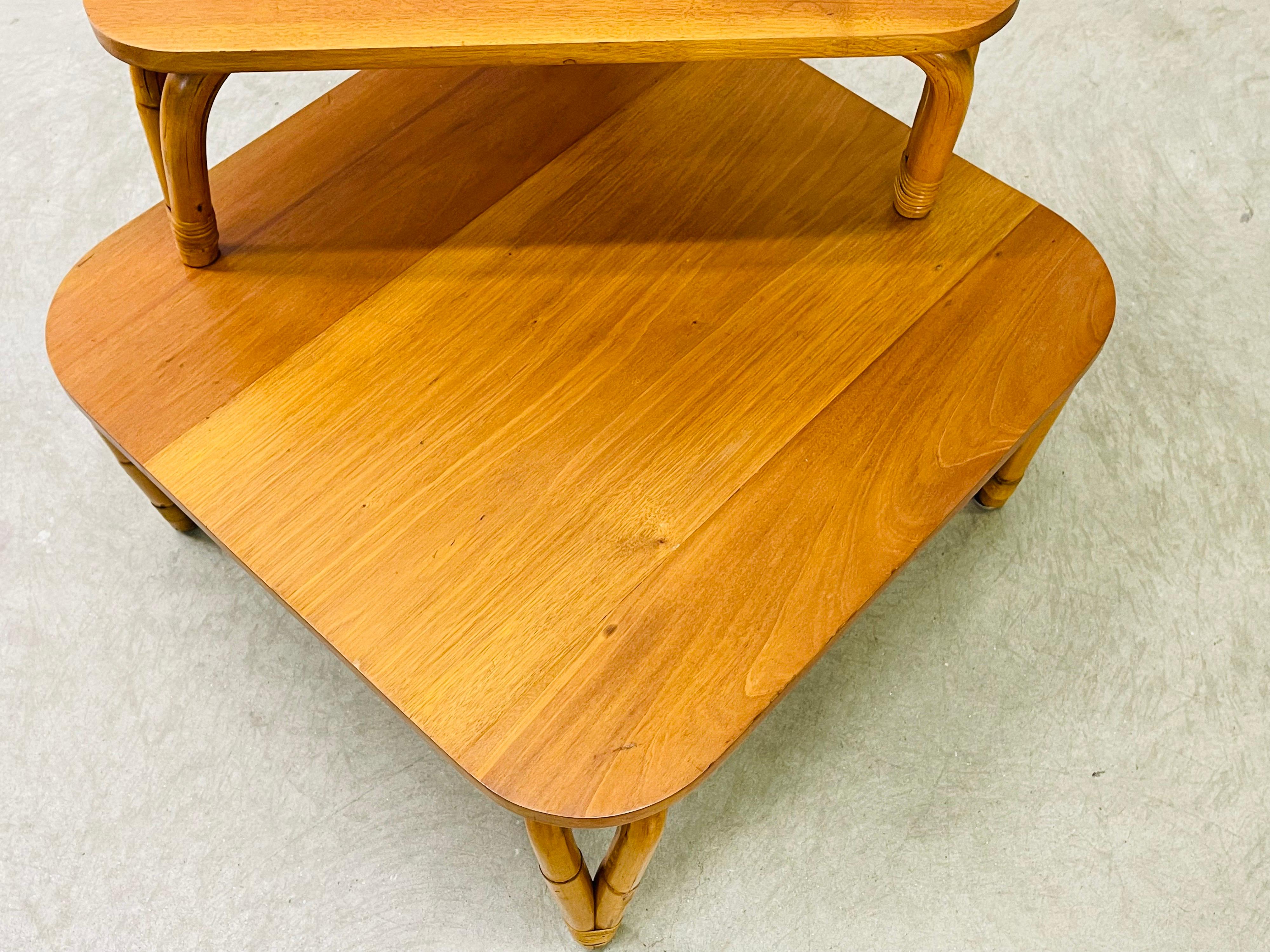 1950s Rattan & Mahogany Corner Table For Sale 3