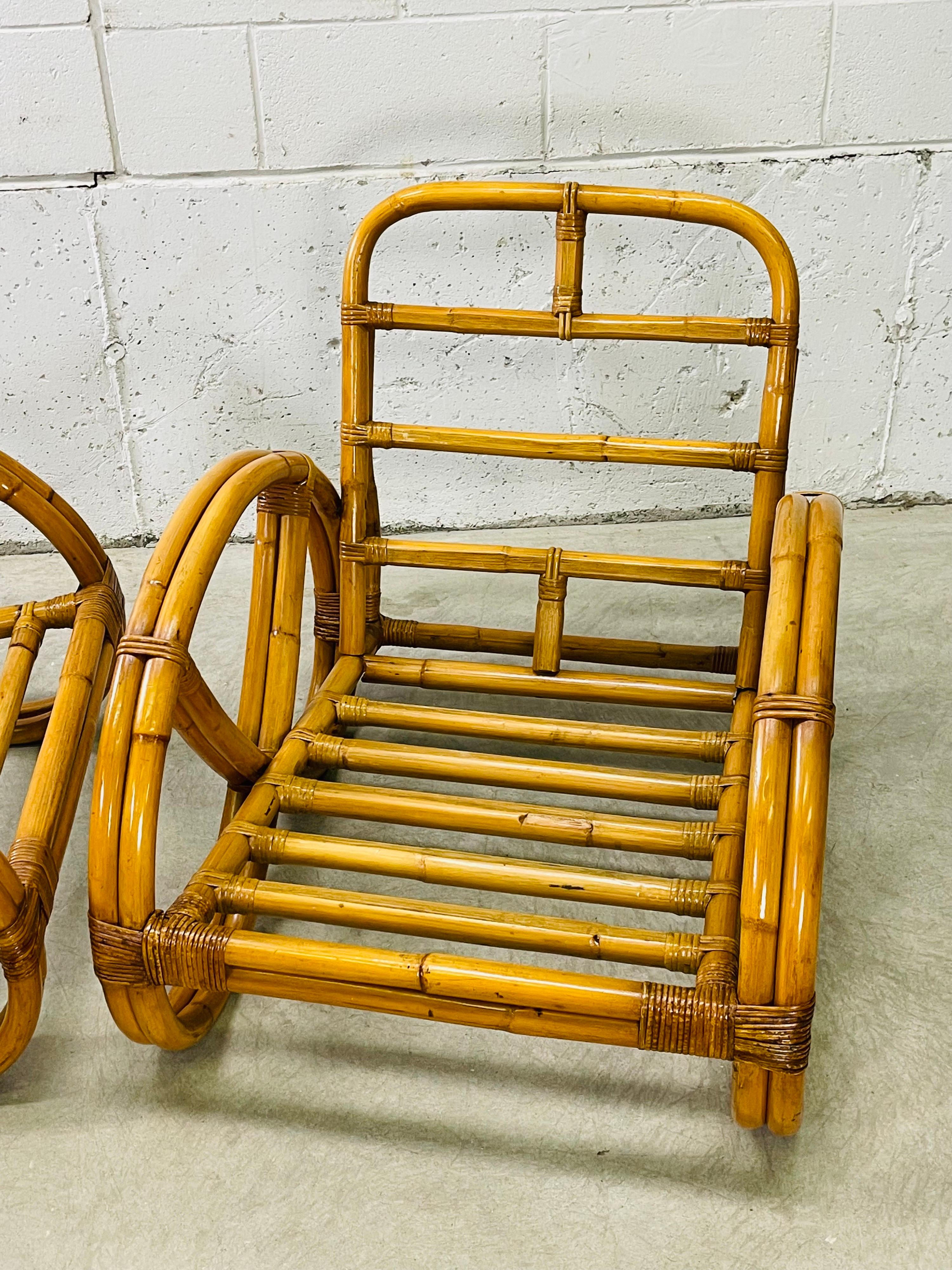 1950s Rattan Pretzel Style Curved 2 Strand Arm Chairs, Pair In Good Condition In Amherst, NH