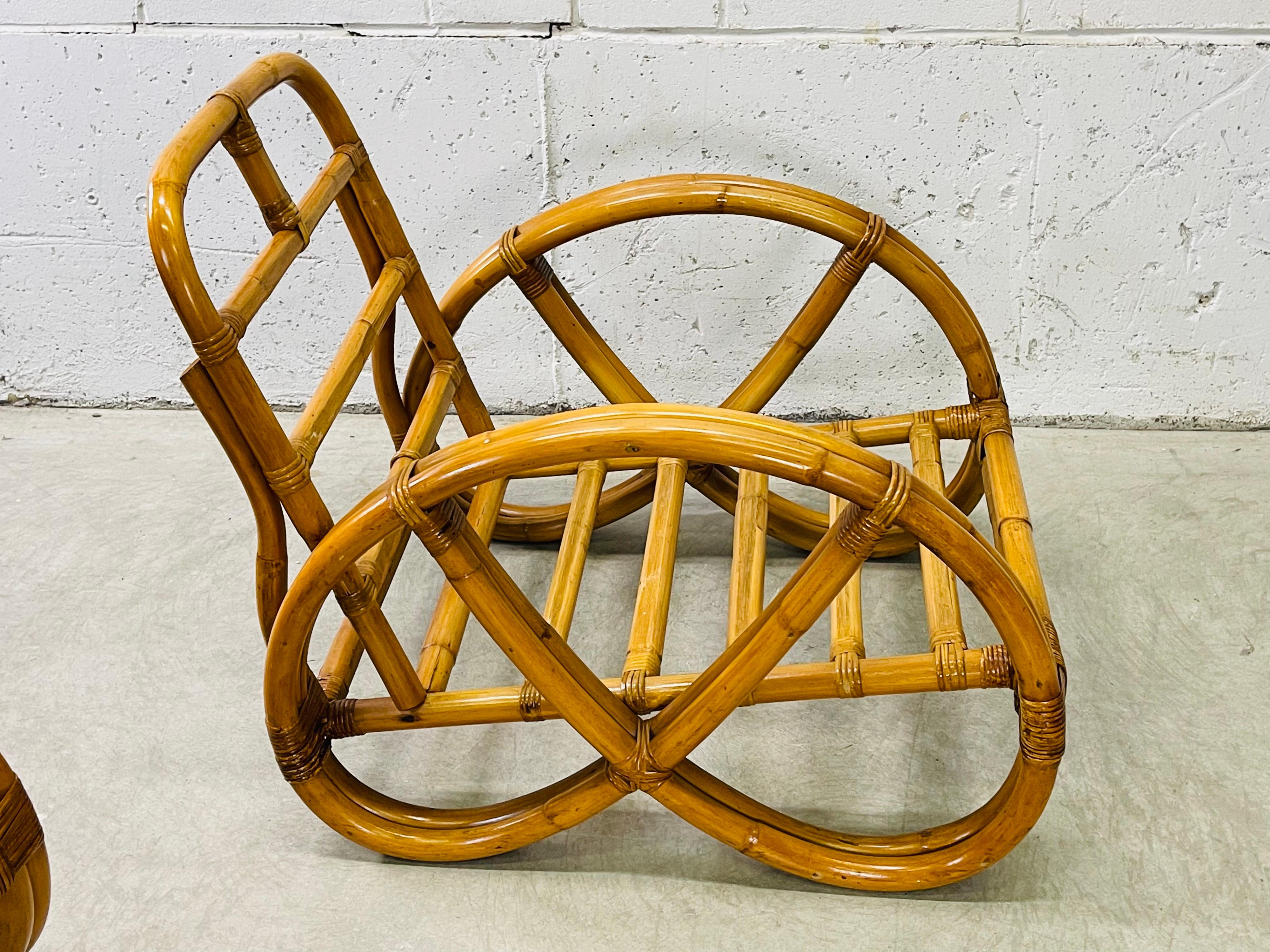 20th Century 1950s Rattan Pretzel Style Curved 2 Strand Arm Chairs, Pair