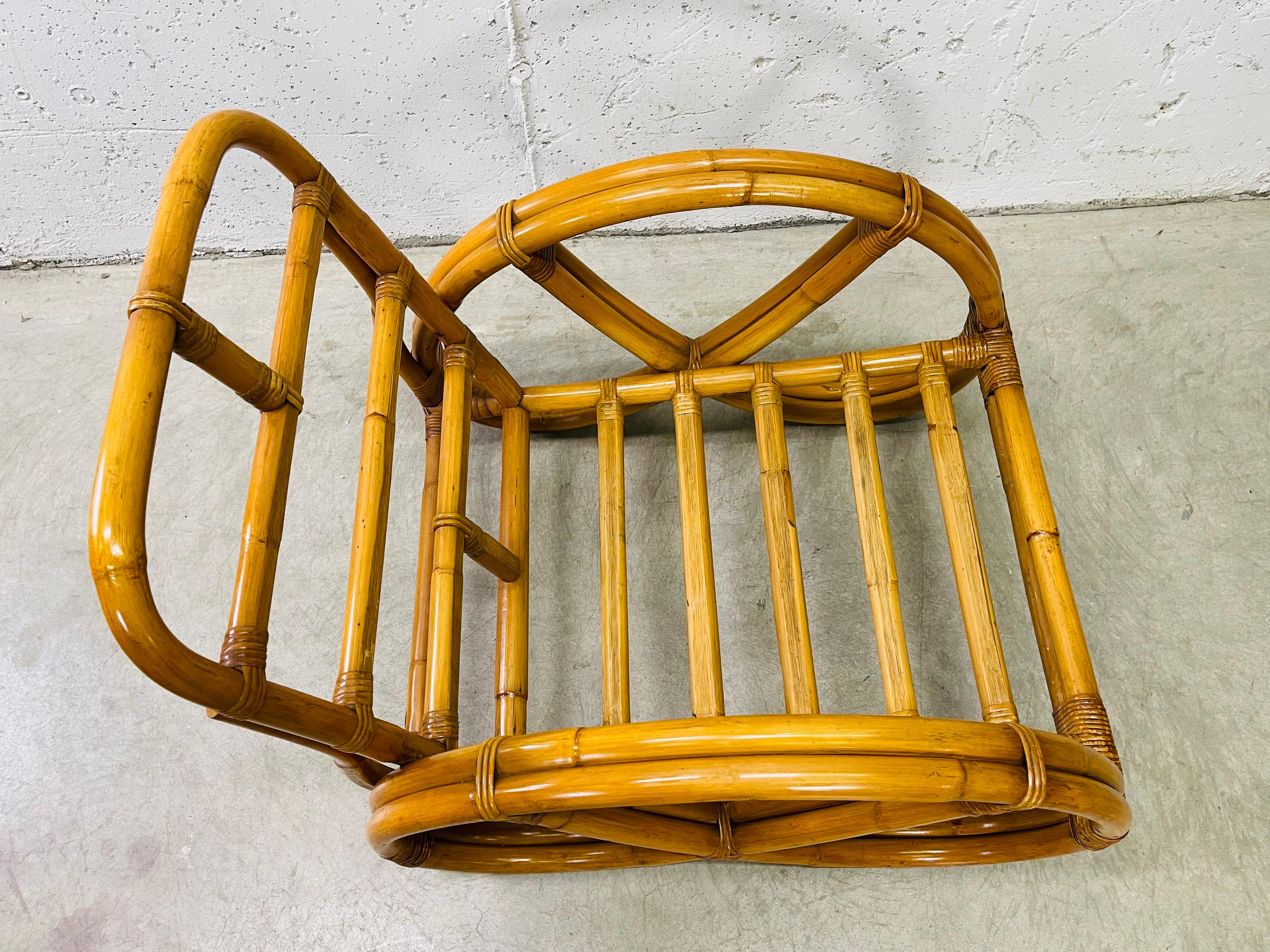 1950s Rattan Pretzel Style Curved 2 Strand Arm Chairs, Pair 1