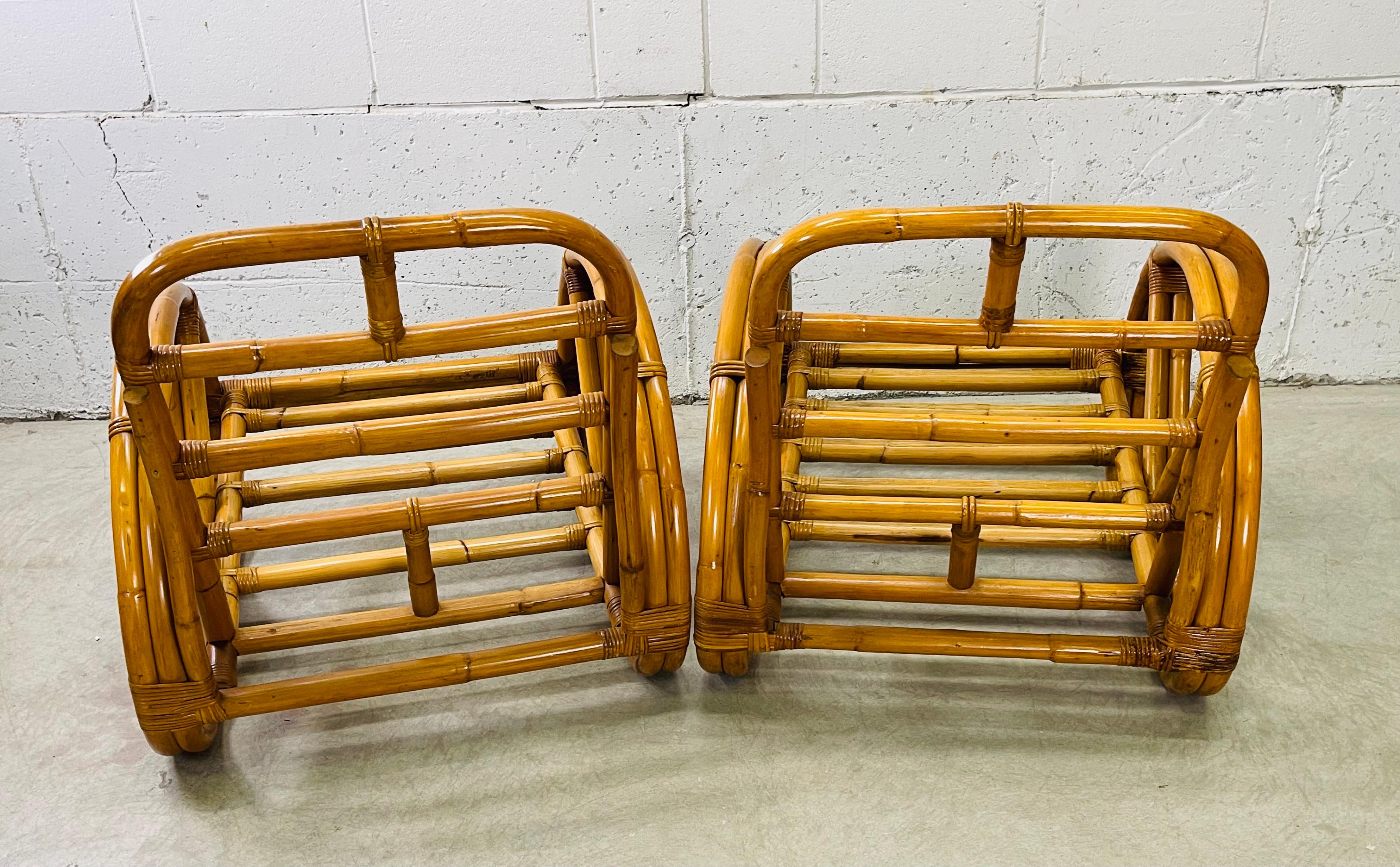 1950s Rattan Pretzel Style Curved 2 Strand Arm Chairs, Pair 2