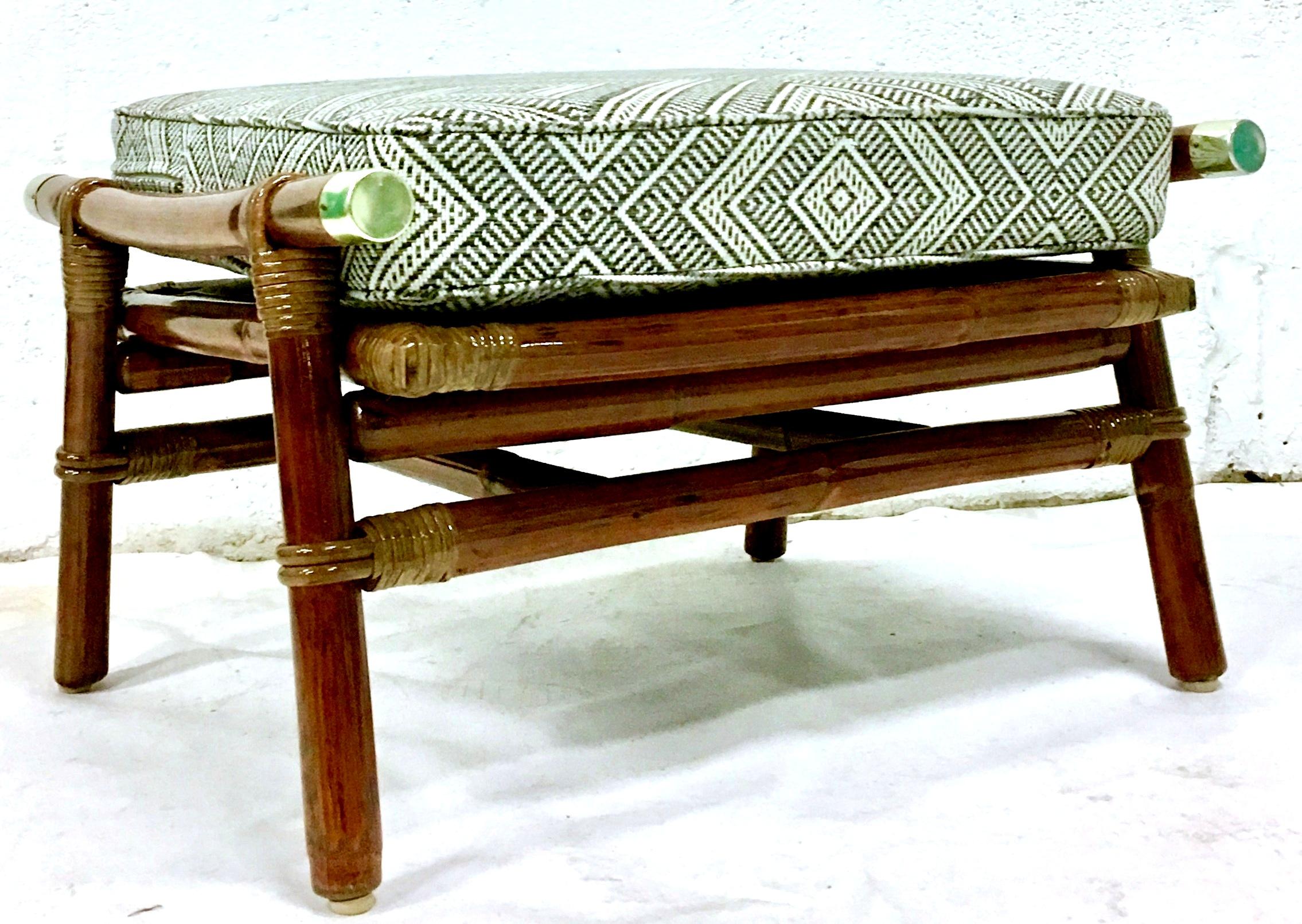 Rattan Raffia & Brass Pair of Lounge Chairs and Ottoman by, Ficks Reed Set of 3 5