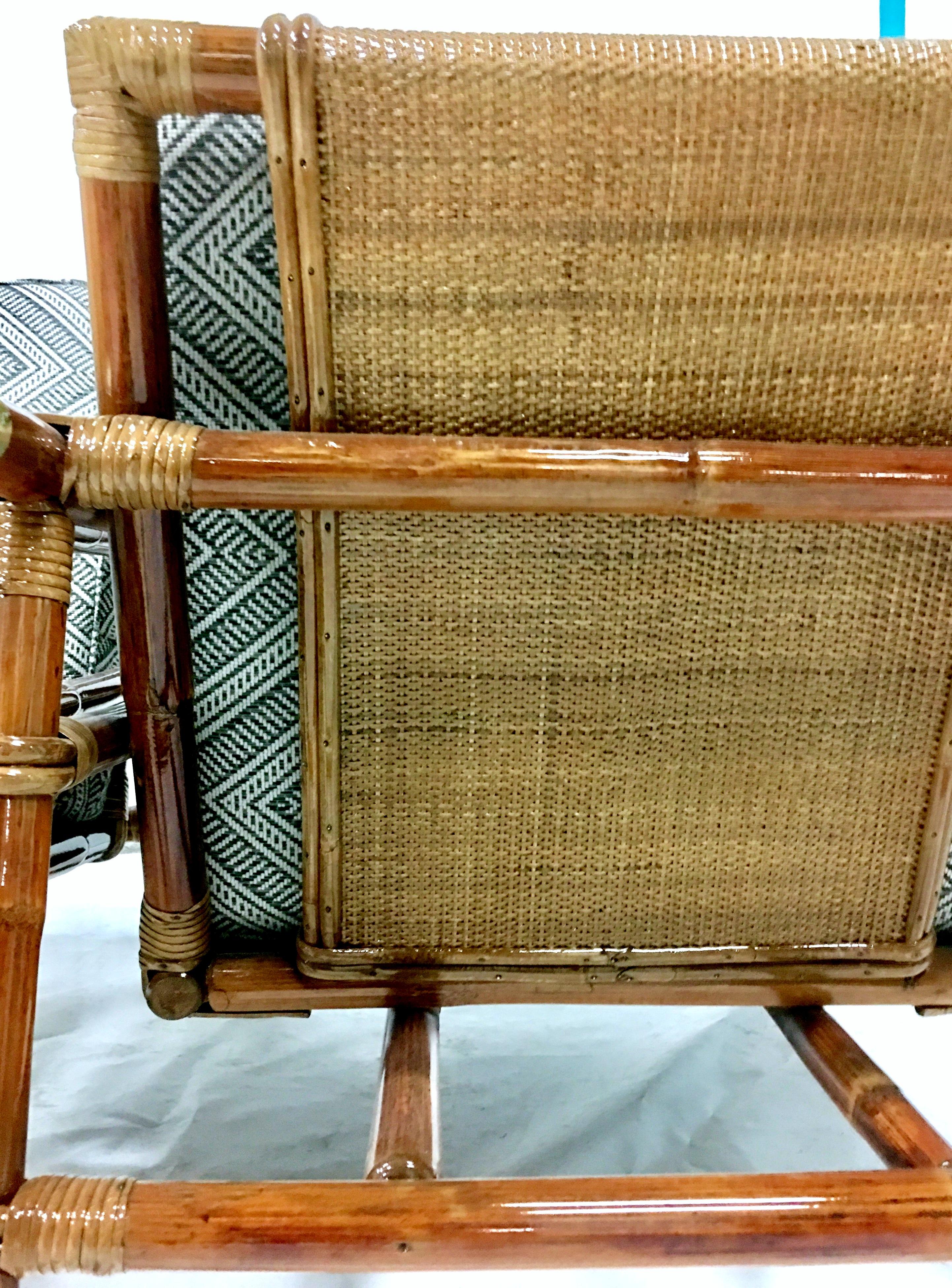 Rattan Raffia & Brass Pair of Lounge Chairs and Ottoman by, Ficks Reed Set of 3 6