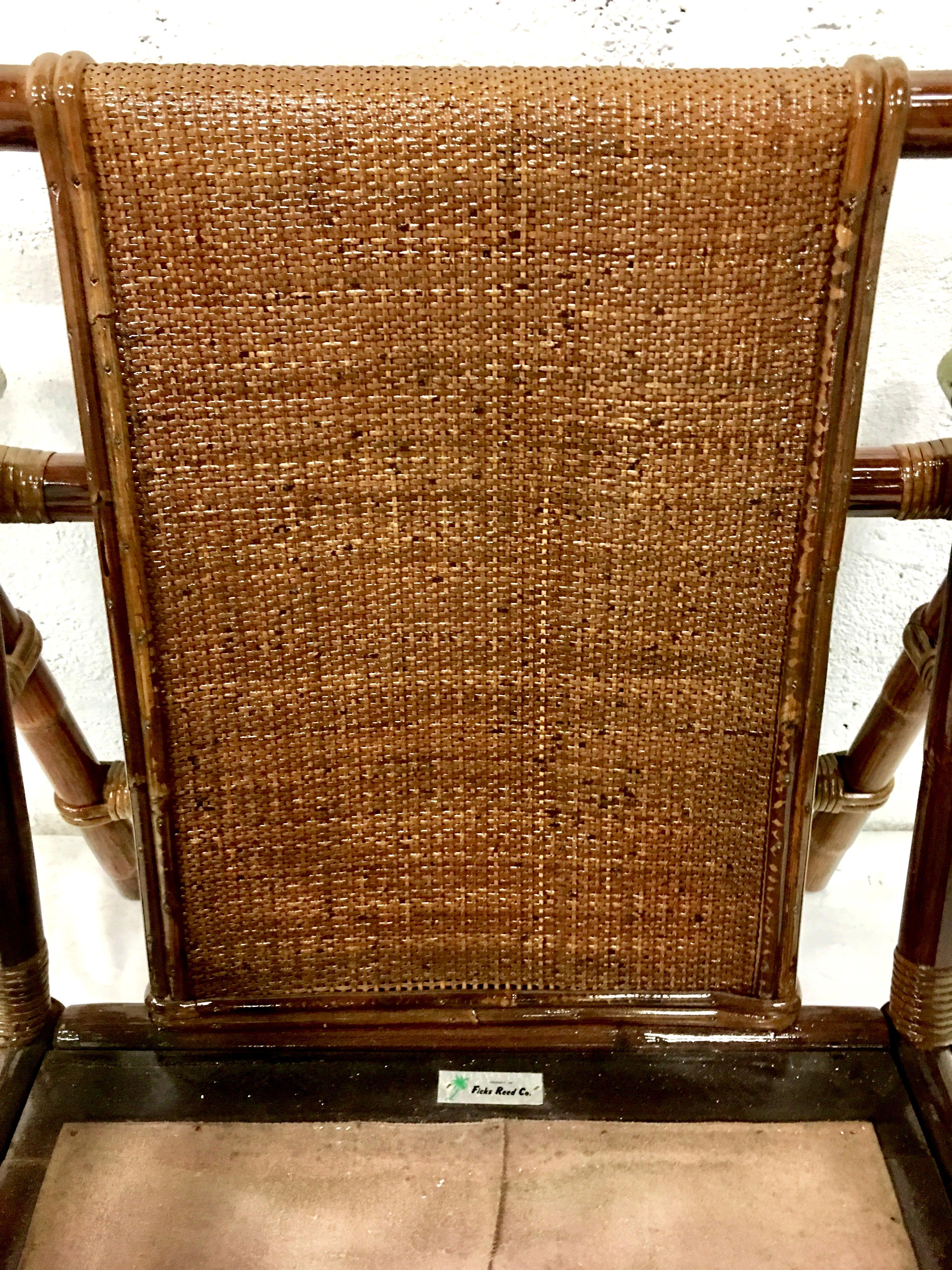 Rattan Raffia & Brass Pair of Lounge Chairs and Ottoman by, Ficks Reed Set of 3 9