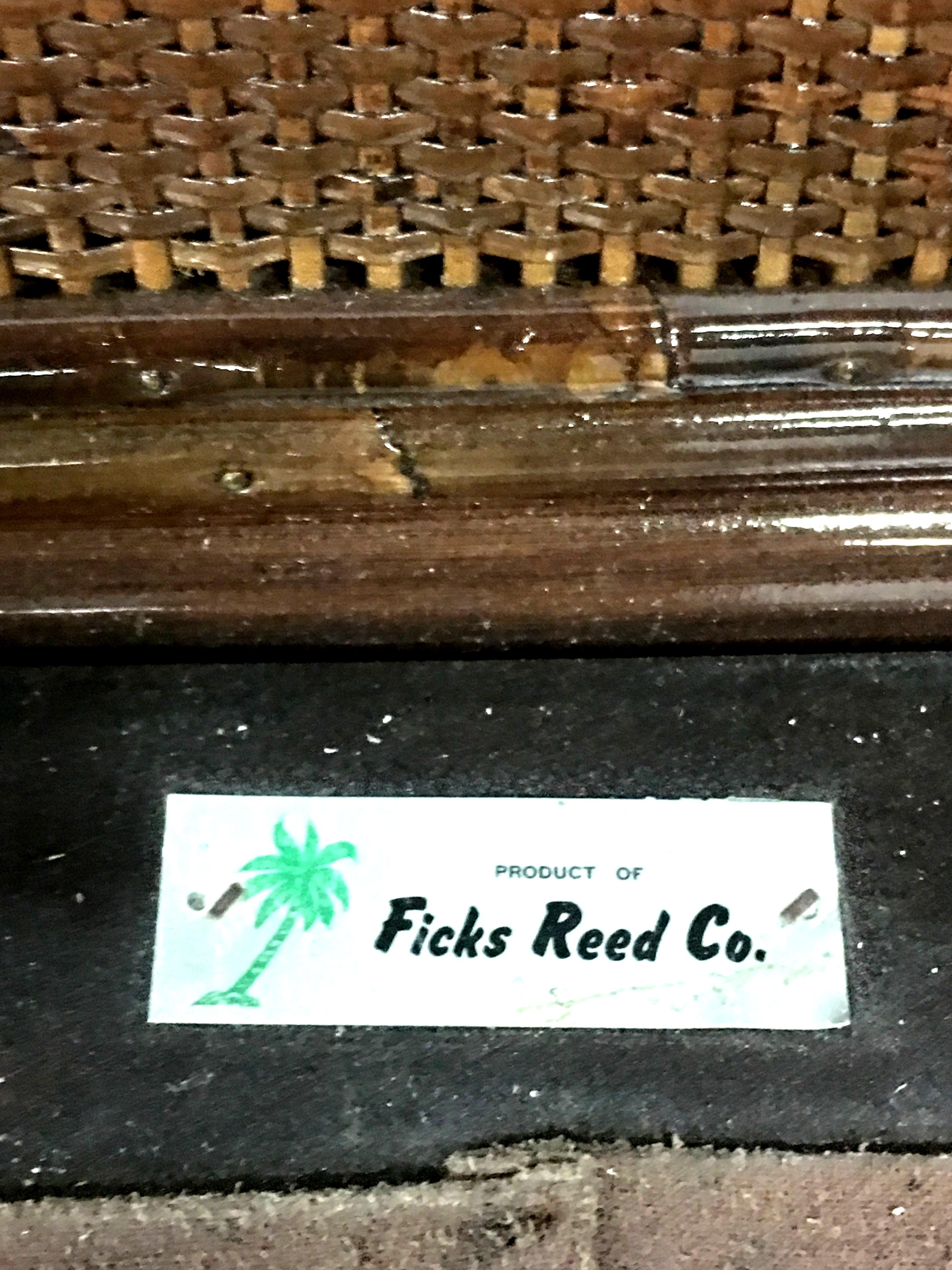 Rattan Raffia & Brass Pair of Lounge Chairs and Ottoman by, Ficks Reed Set of 3 12