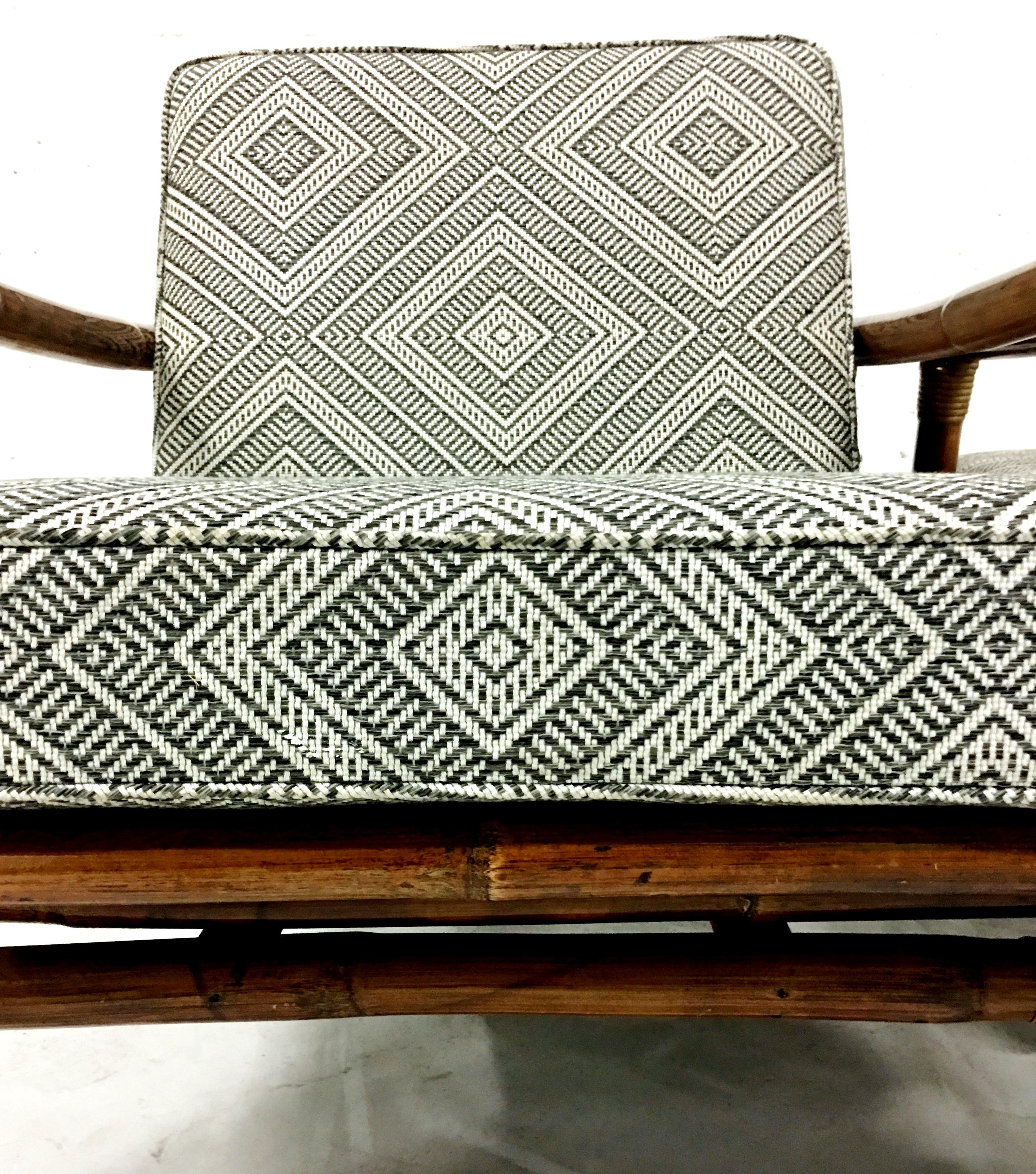 Rattan Raffia & Brass Pair of Lounge Chairs and Ottoman by, Ficks Reed Set of 3 2