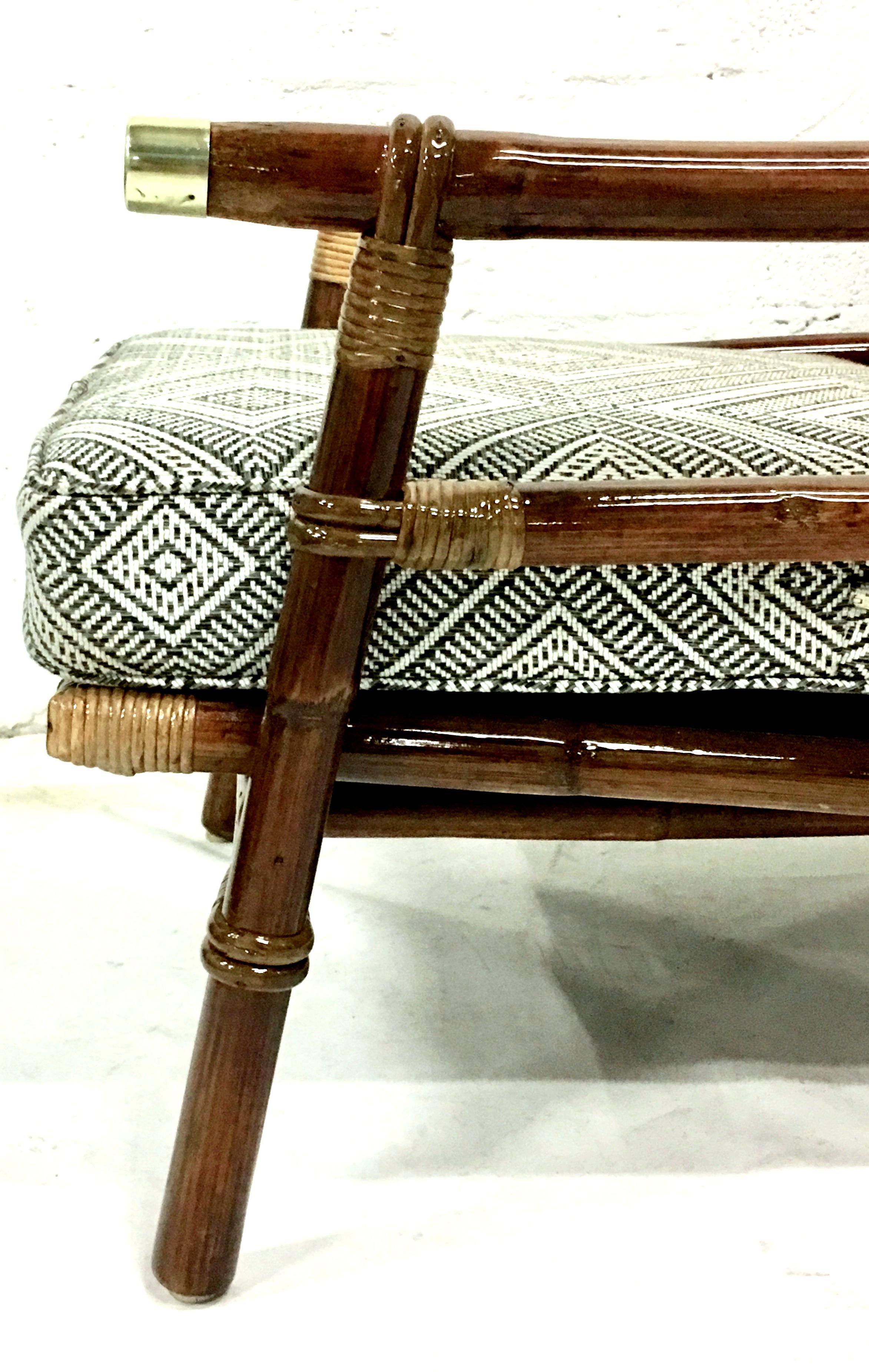 Rattan Raffia & Brass Pair of Lounge Chairs and Ottoman by, Ficks Reed Set of 3 3