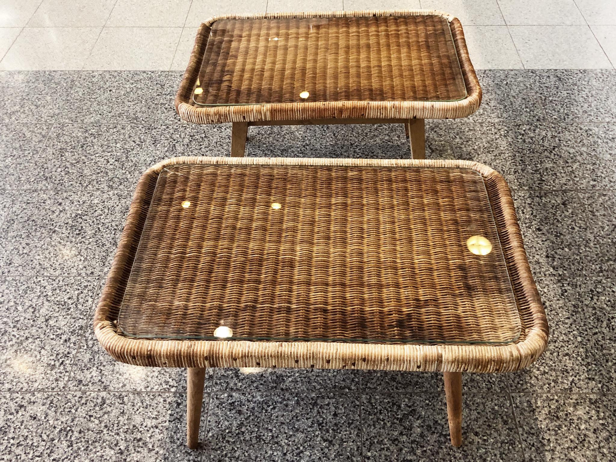 1950s Rattan Side Tables Attributed to Isamu Kenmochi, a Set of 2 2