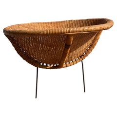 1950's Rattan Wicker Hoop Chair with Iron Base