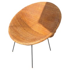1950's Rattan Wicker Hoop Chair with Iron Base