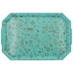 1950s Ray Eames Sea Things Schiffer Pattern Gold Aqua Melamine Waverly Tray 