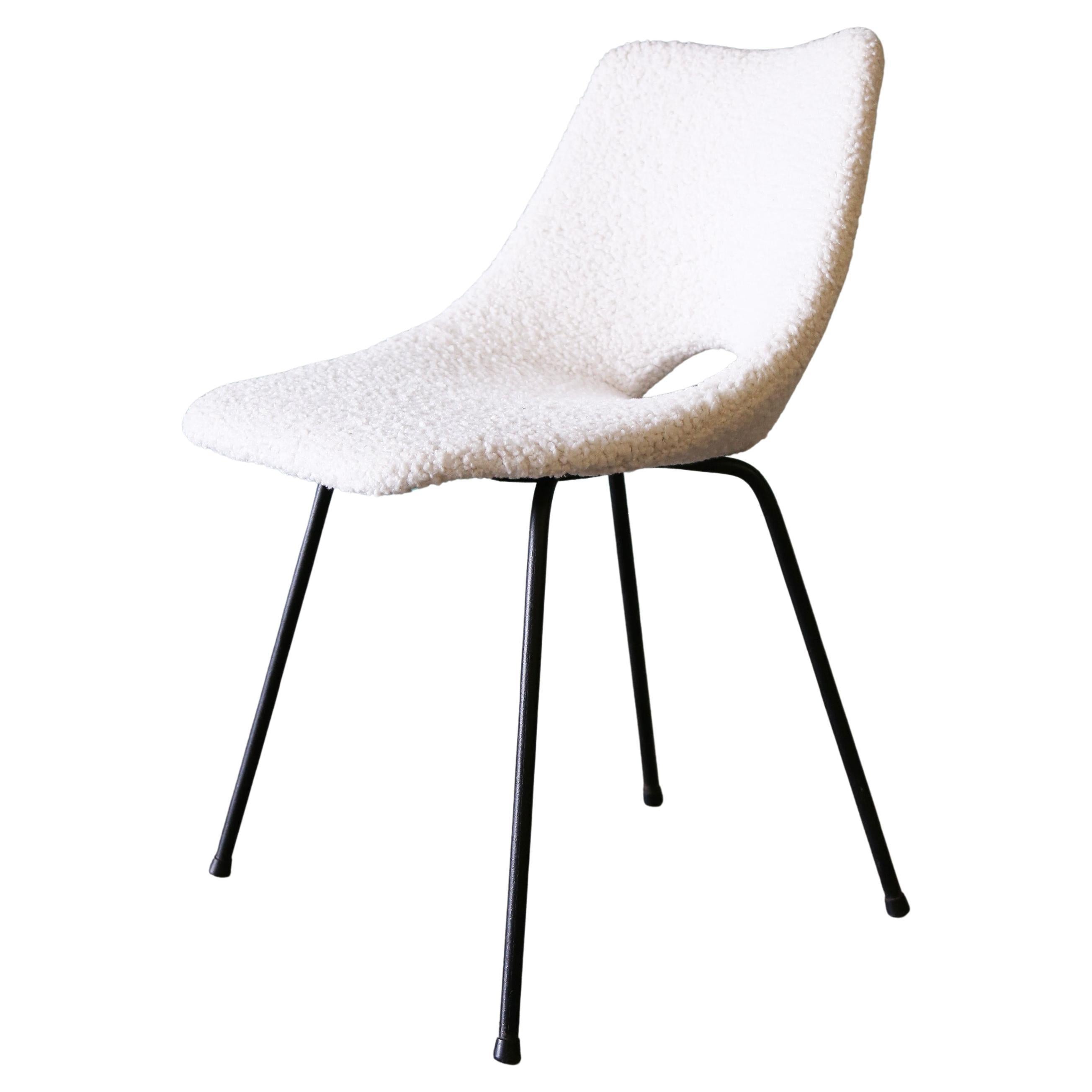 1950s Ray Komai White Boucle Chair Mid Century Modern Eames Knoll