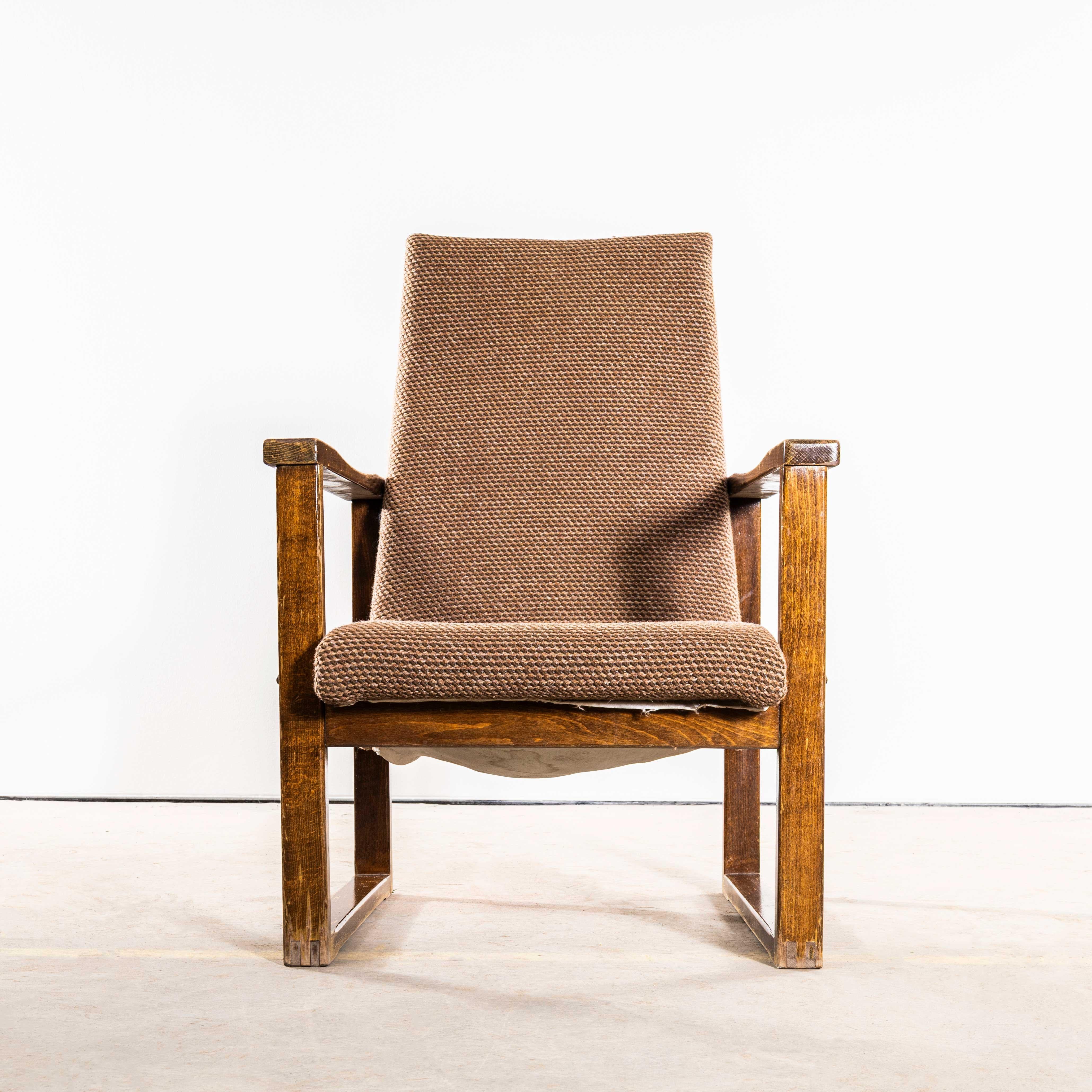 1950's Re-Upholstered Cube Armchair - Single Armchair In Good Condition For Sale In Hook, Hampshire