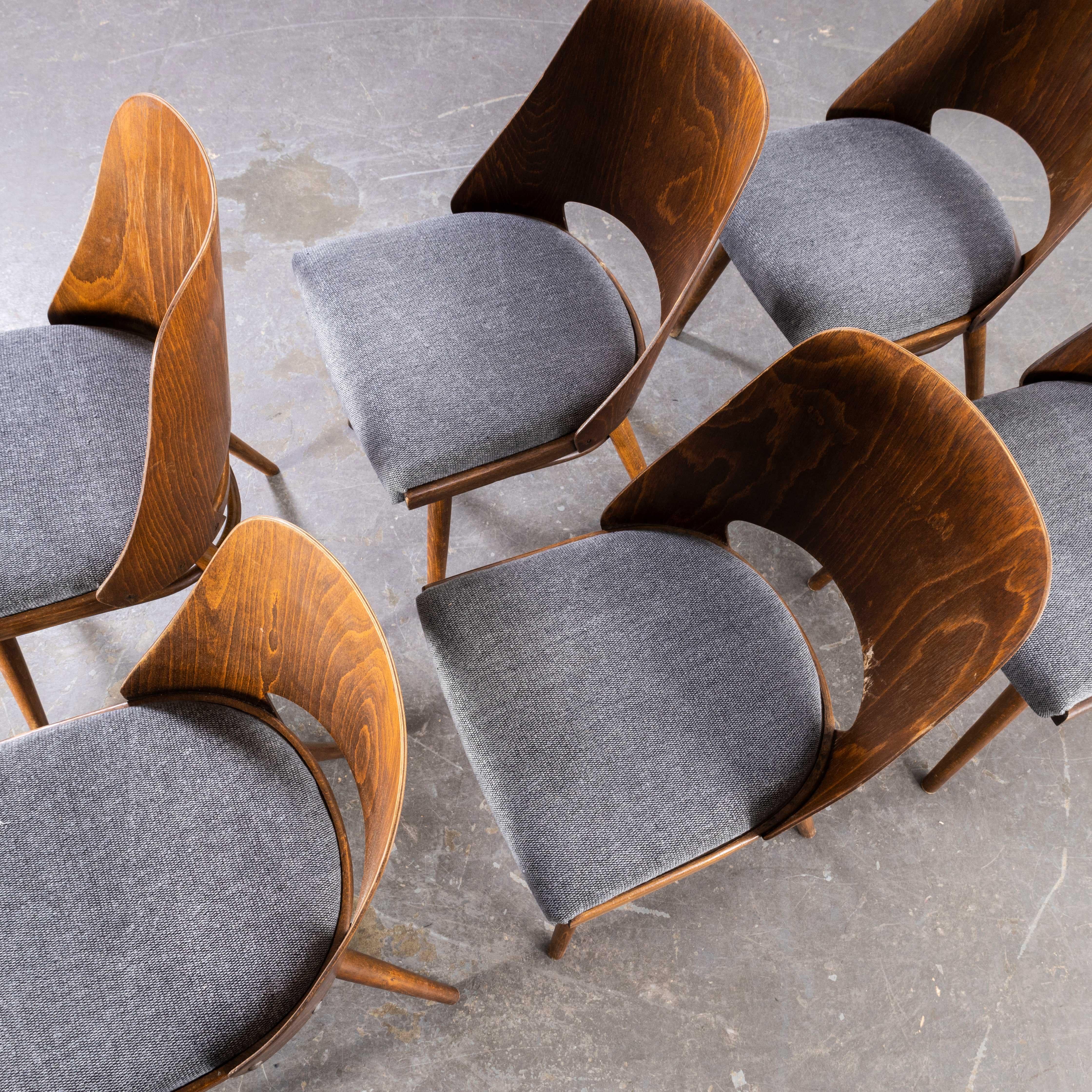 Cotton 1950's Re-Upholstered Thon Dark Walnut Dining Chairs by Radomir Hoffman, Set O