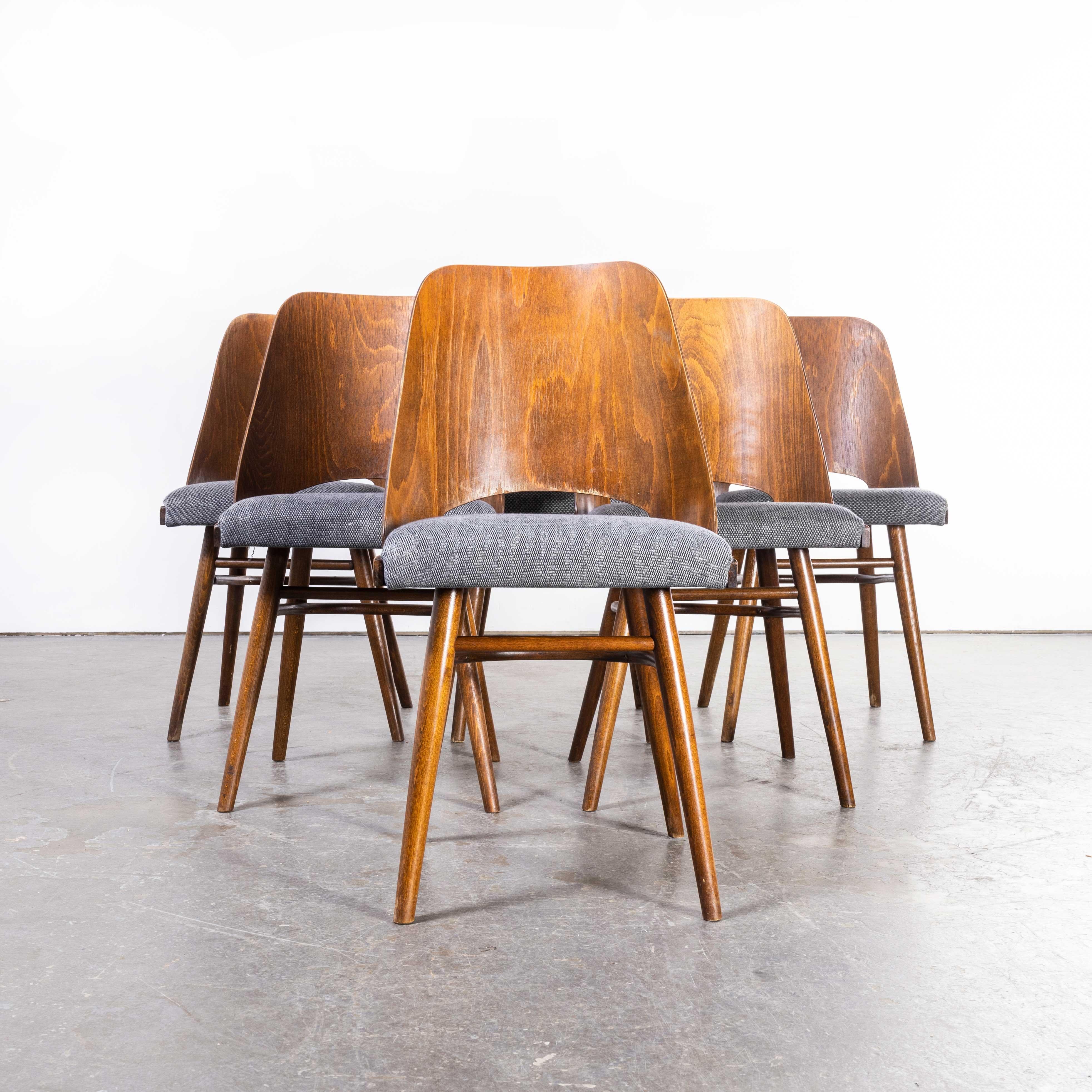 1950's Re-Upholstered Thon Dark Walnut Dining Chairs by Radomir Hoffman, Set O 1