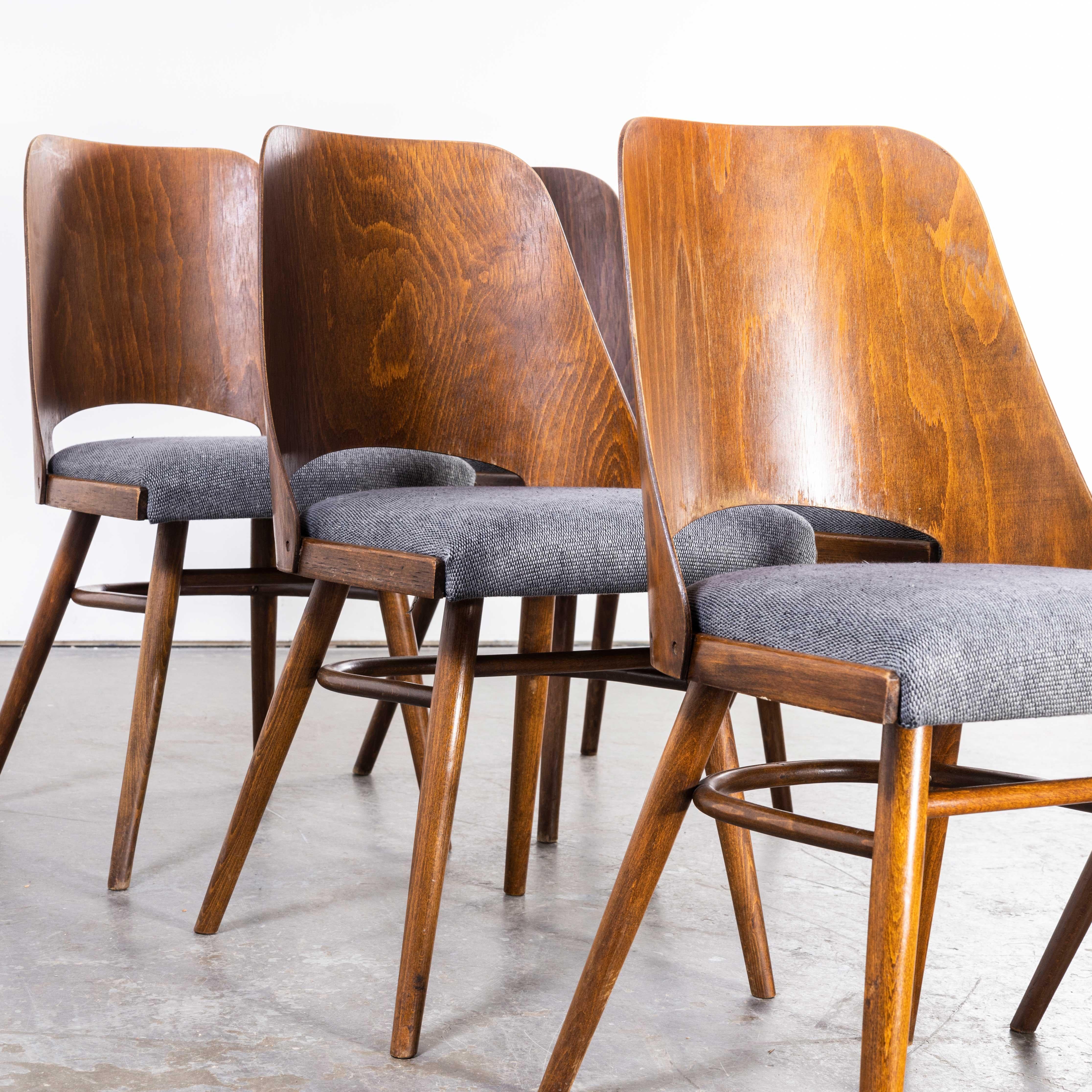 1950's Re-Upholstered Thon Dark Walnut Dining Chairs by Radomir Hoffman, Set O 2