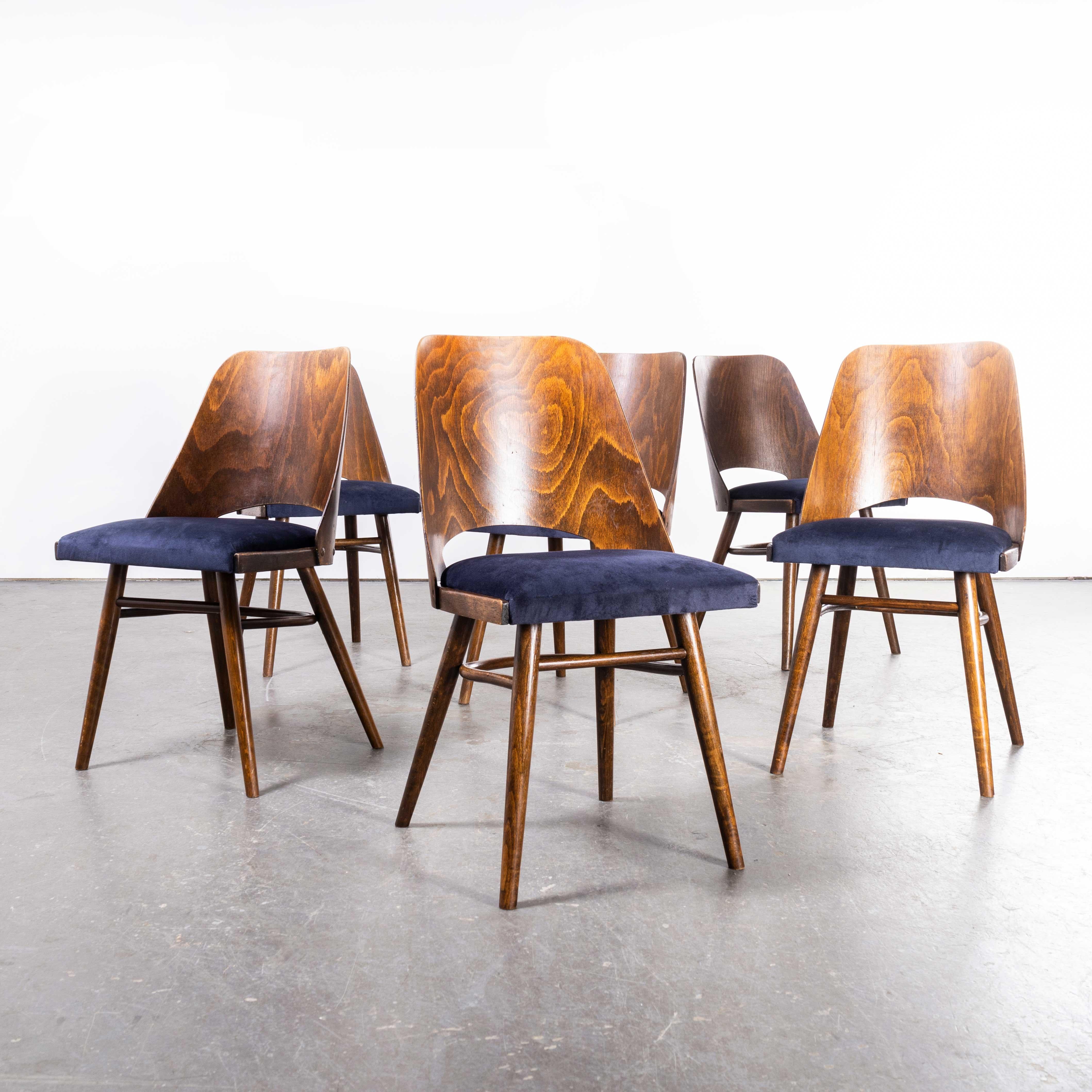 1950’s re -upholstered thon dark walnut dining chairs by Radomir Hoffman – Set Of Six (1883)
1950’s re -upholstered thon dark walnut dining chairs by Radomir Hoffman – Set Of Six (1883). These chairs were produced by the famous Czech firm Ton, still