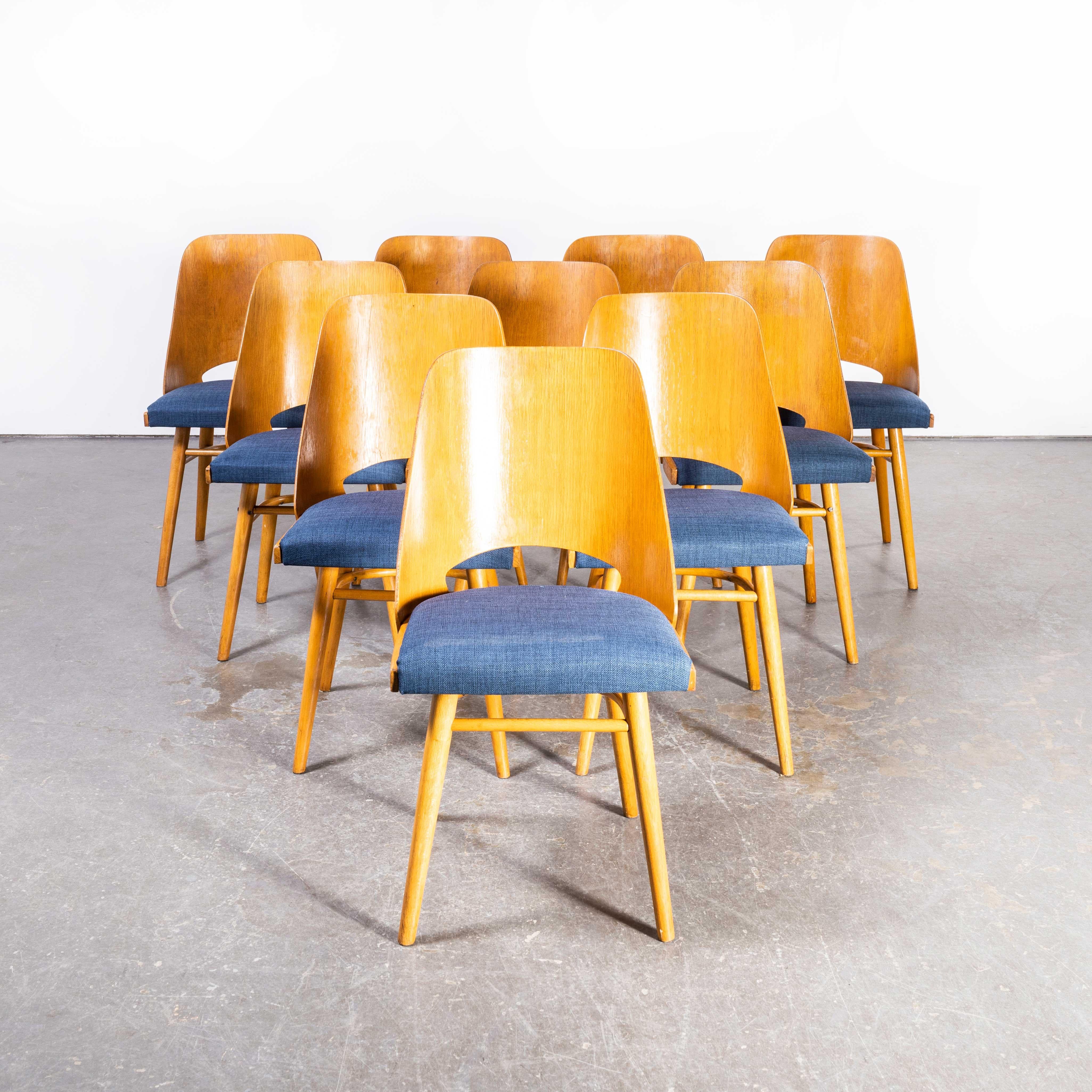 1950's Re -Upholstered Thon Light Oak Chairs By Radomir Hoffman - Set Of Ten In Good Condition For Sale In Hook, Hampshire