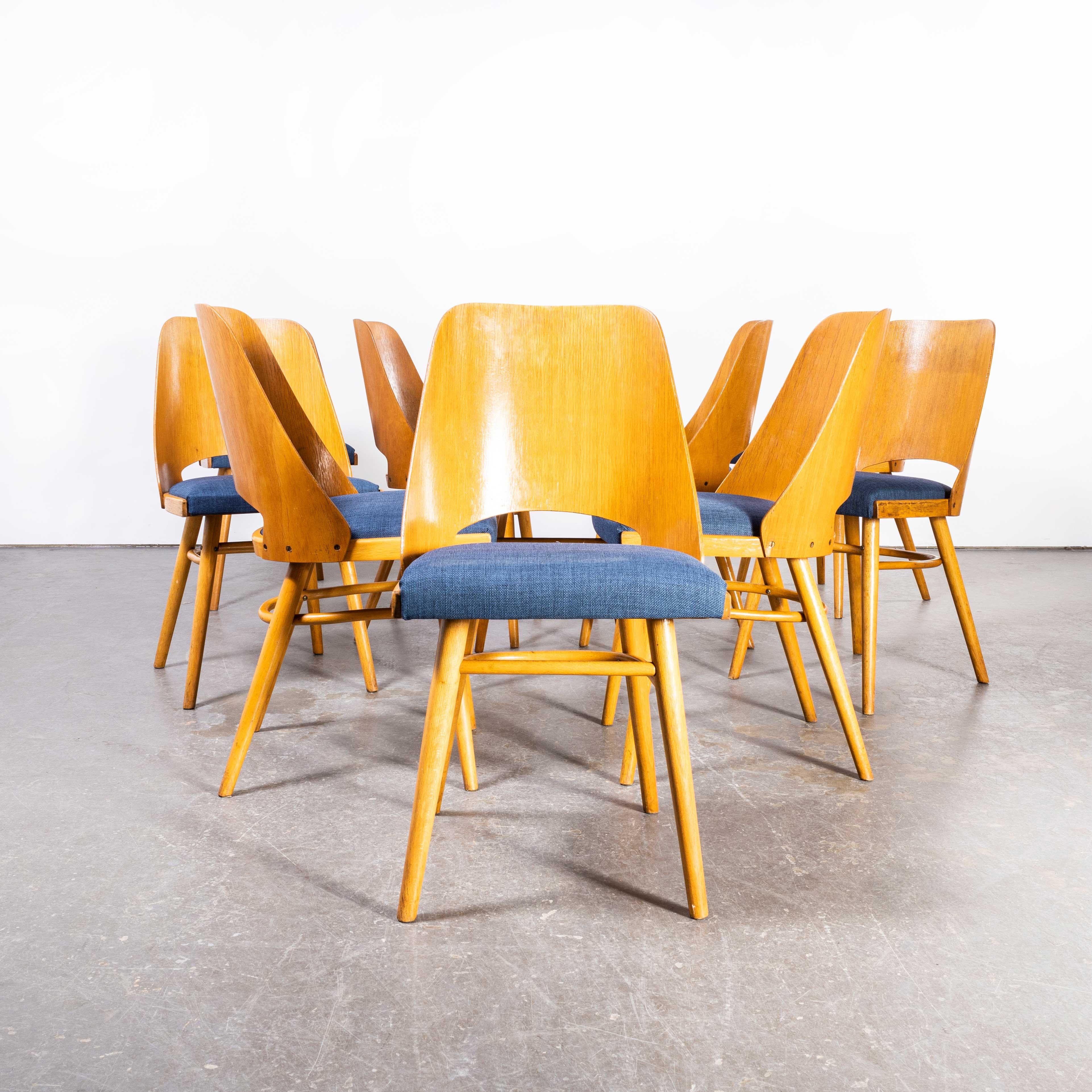 1950's Re -Upholstered Thon Light Oak Chairs By Radomir Hoffman - Set Of Ten For Sale 2