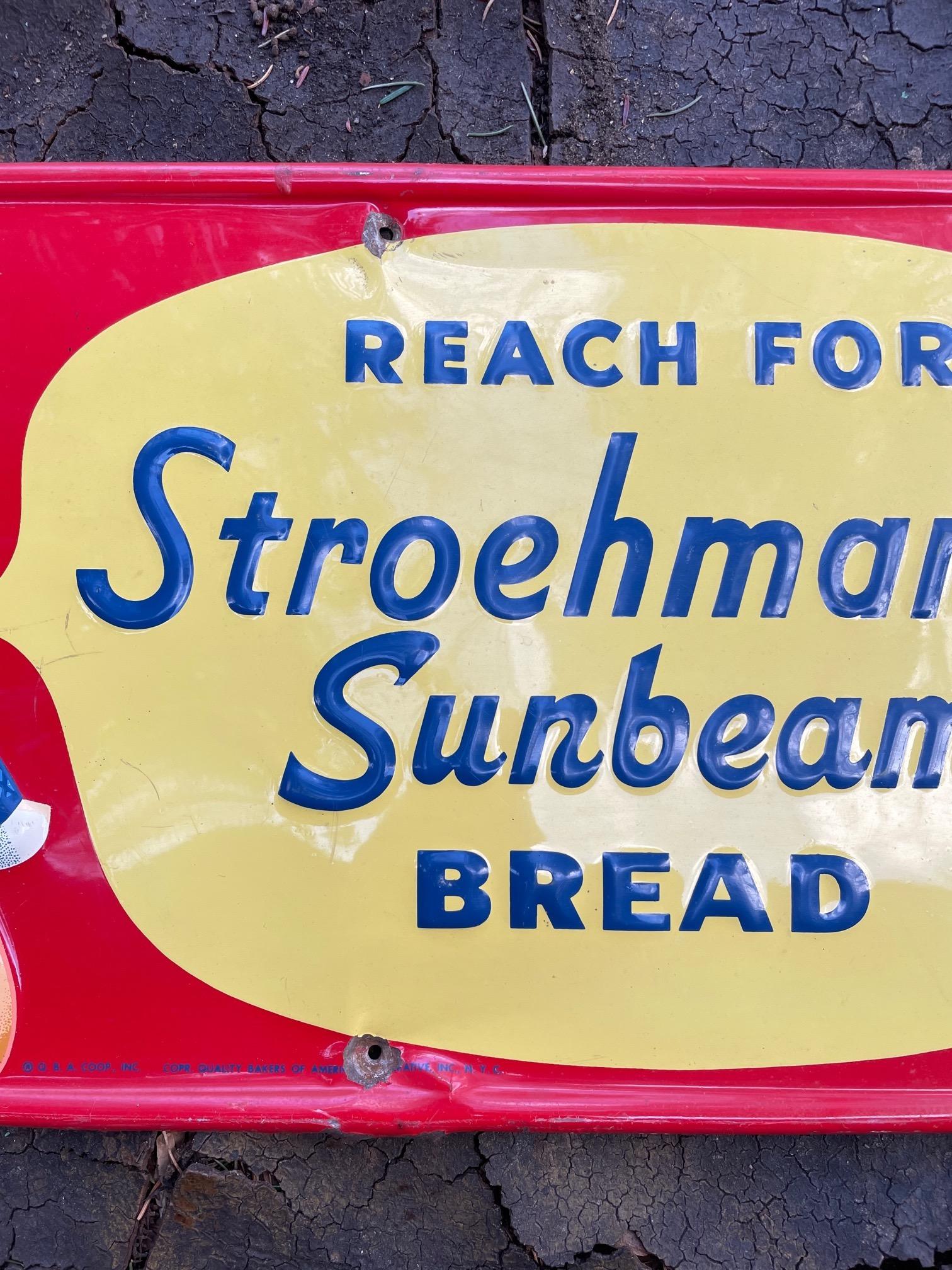 Mid-Century Modern 1950s Reach Stroehmann Sunbeam Bread Store Display Sign Rare Vintage Advertising For Sale