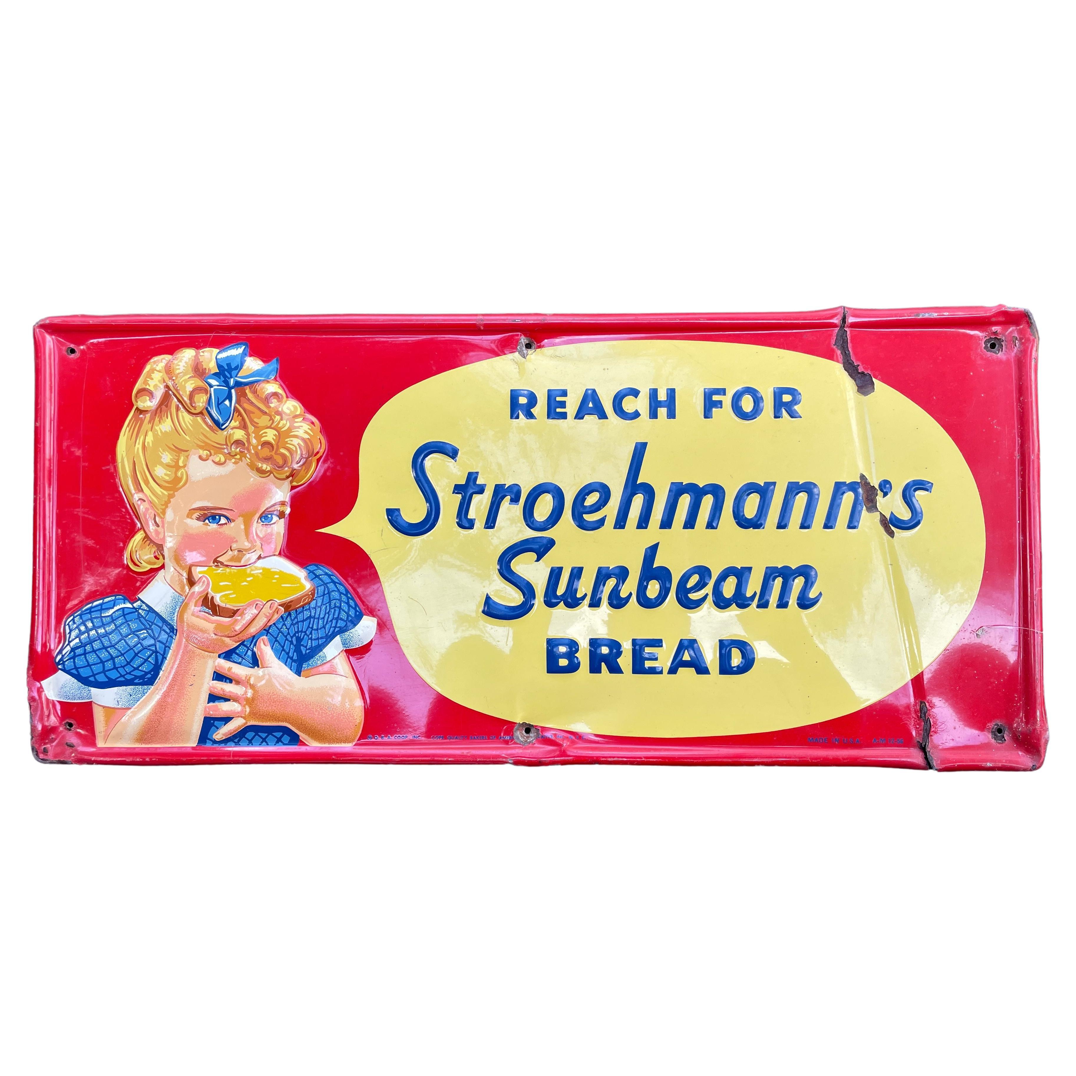 Reach Stroehmann Sunbeam Brotladen-Vitrinenschild, Seltenes Vintage-Werbeschild, 1950er Jahre