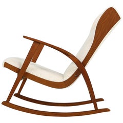 1950s Reclinable Rocking Chair with Teddy Fur and Leather Mid-Century Modern