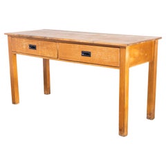 Retro 1950's Rectangular Oak Desk, Two Drawer